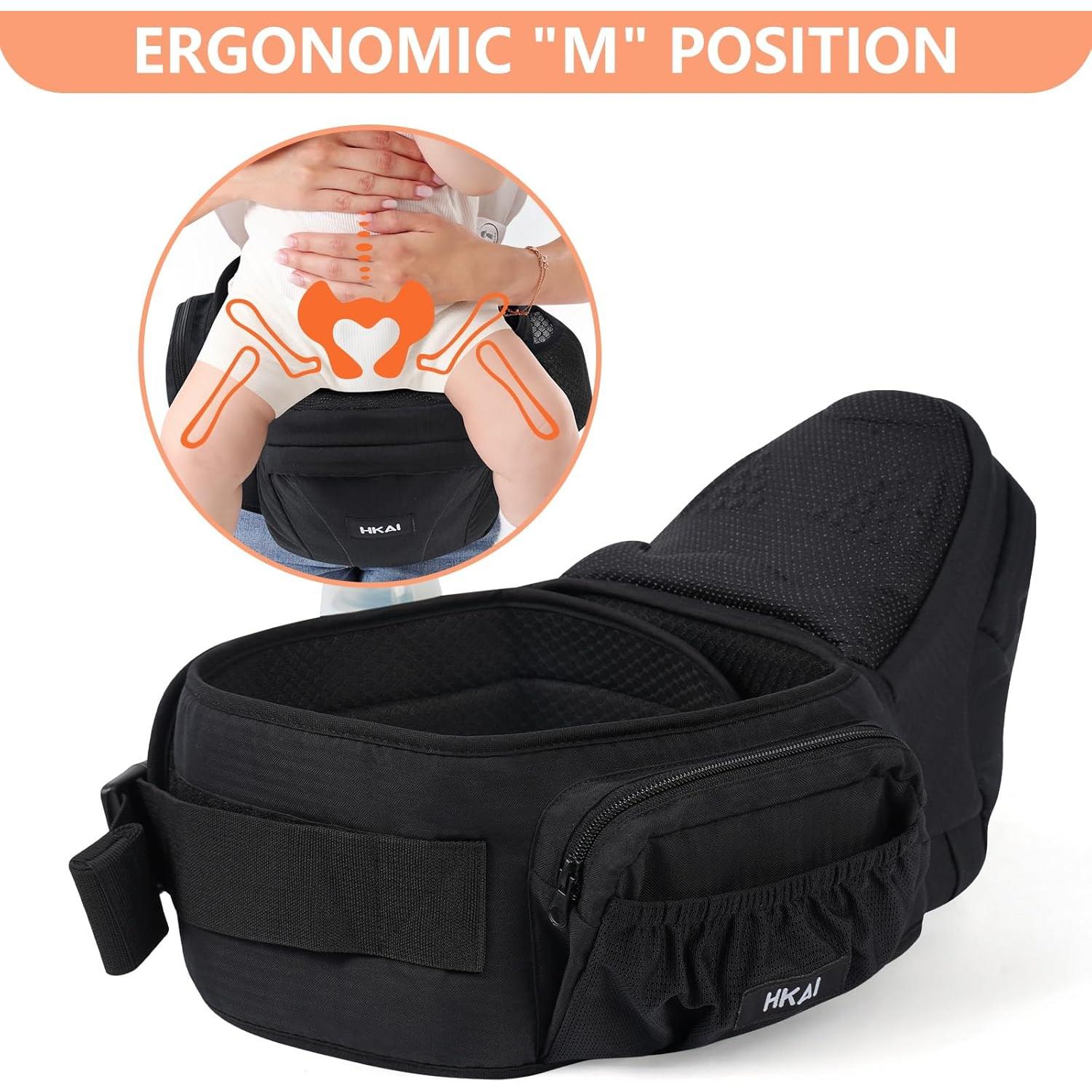 Portabebés HKAI Cadera Ergonómico Negro 0-20 kg Ajustable