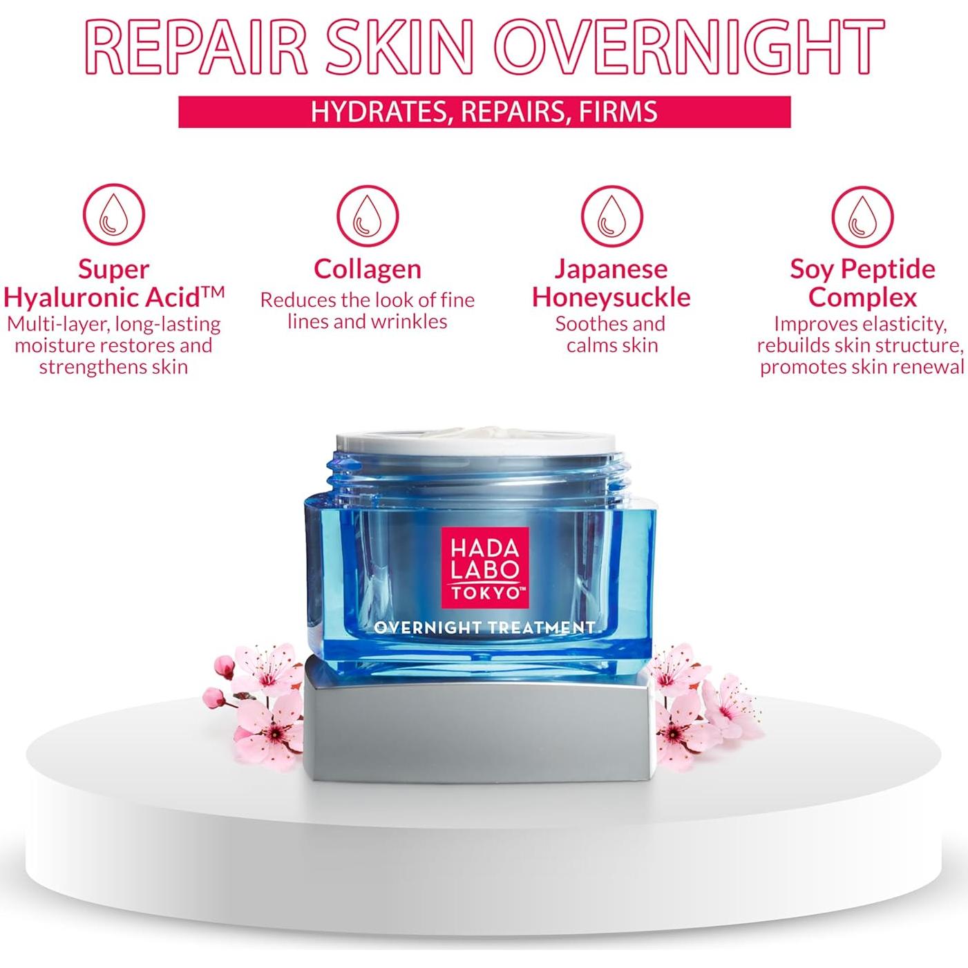 Crema Nocturna Hada Labo Tokyo 50g - Ácido Hialurónico y Colágeno