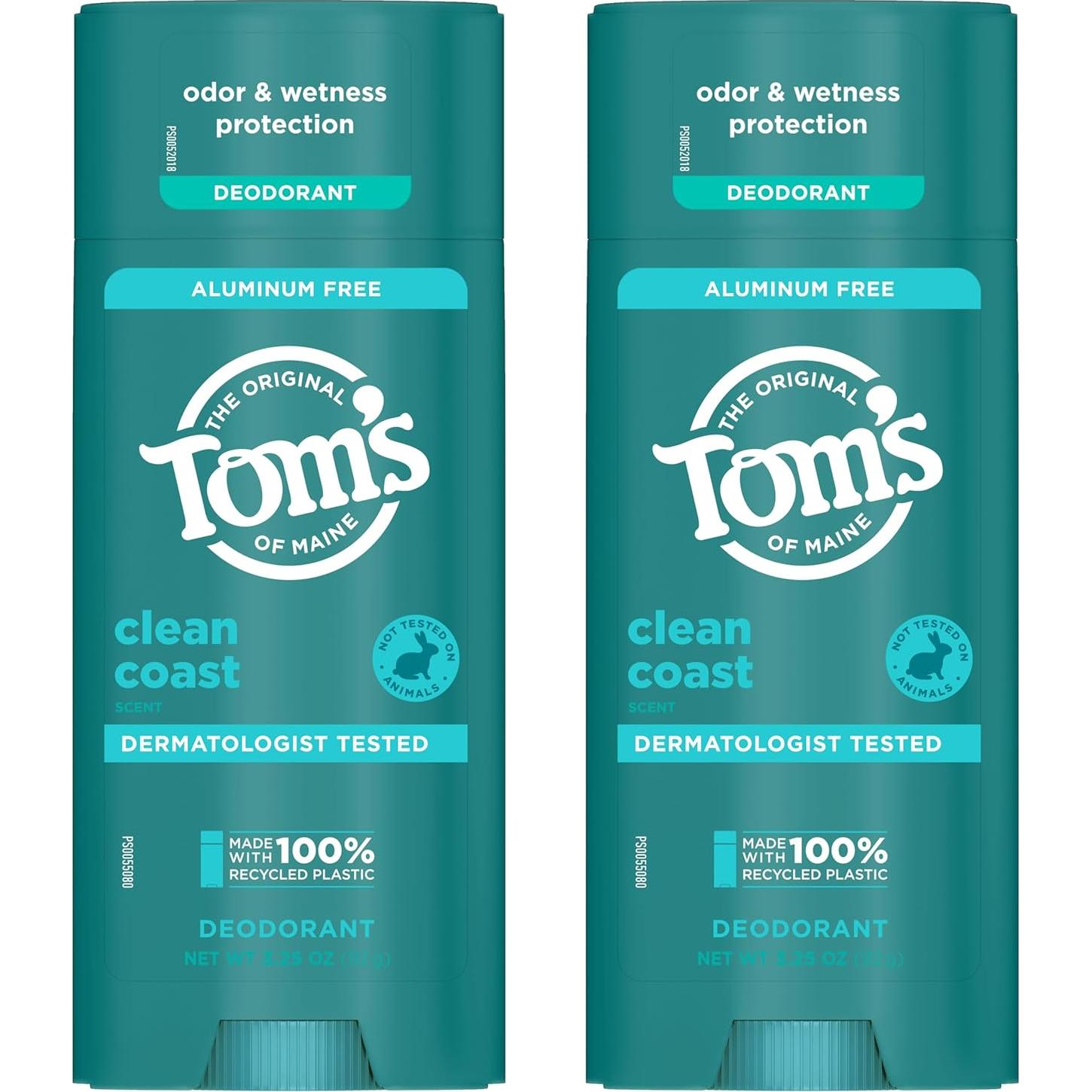 Desodorante Natural Tom's of Maine Clean Coast 92.1 g - Paquete de 2