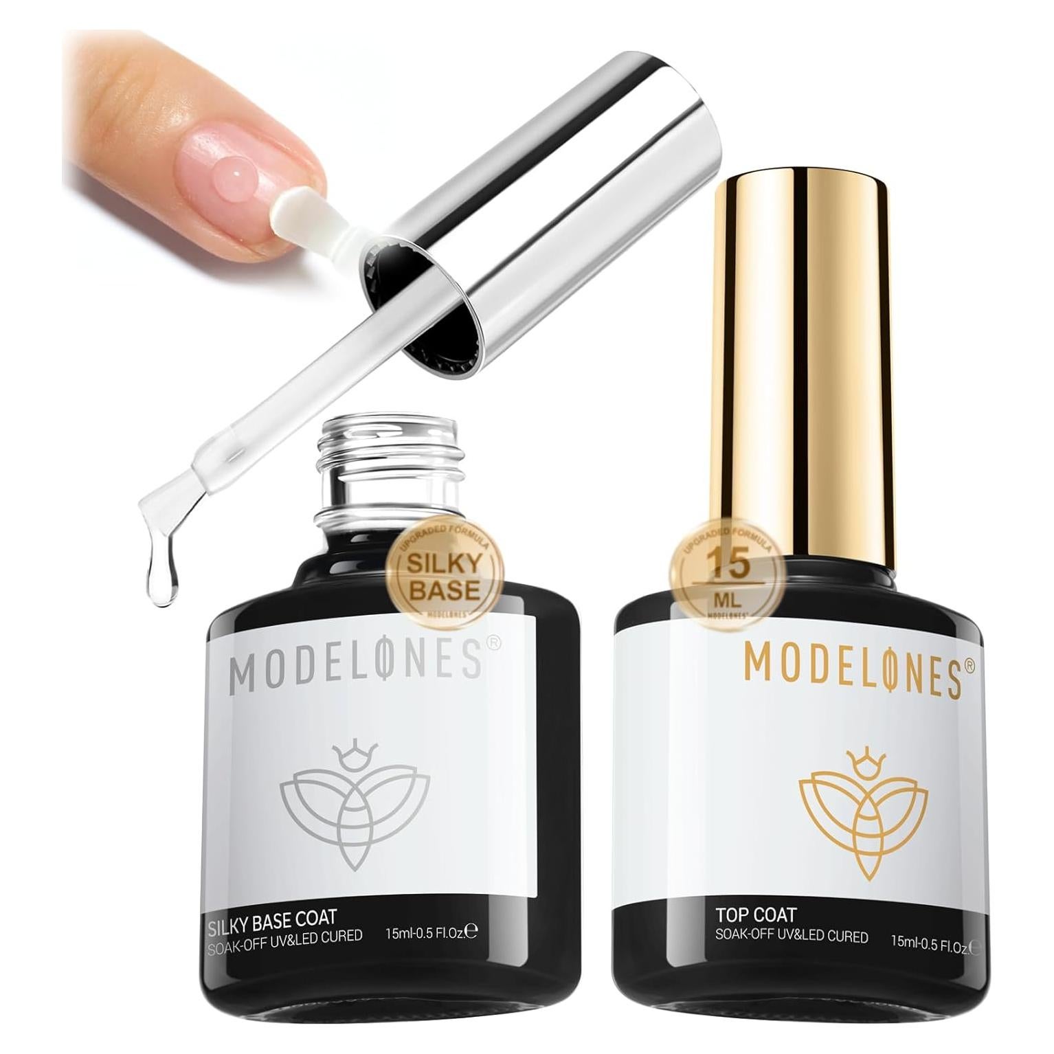Set Gel Base y Top Coat Modelones 15ml Mejorado 2 Pcs