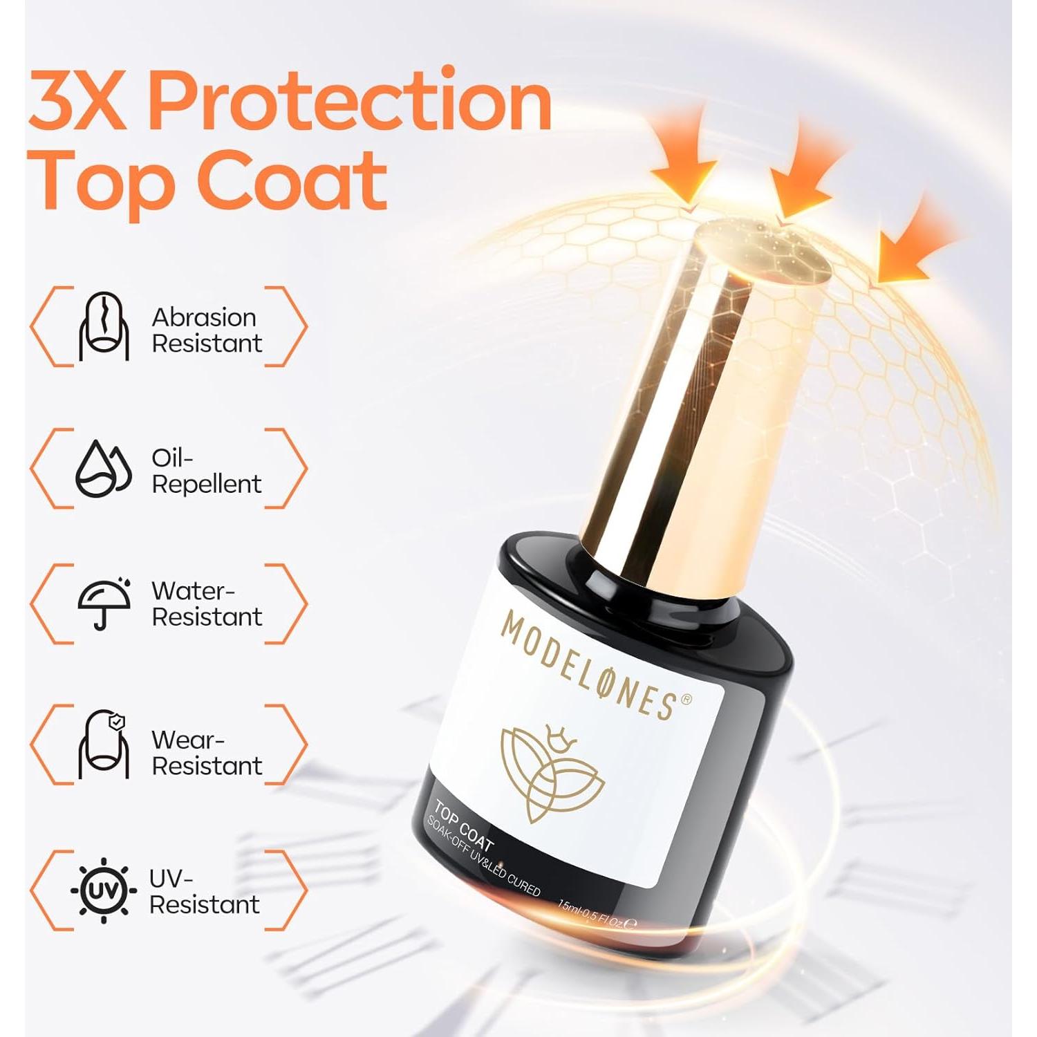 Set Gel Base y Top Coat Modelones 15ml Mejorado 2 Pcs