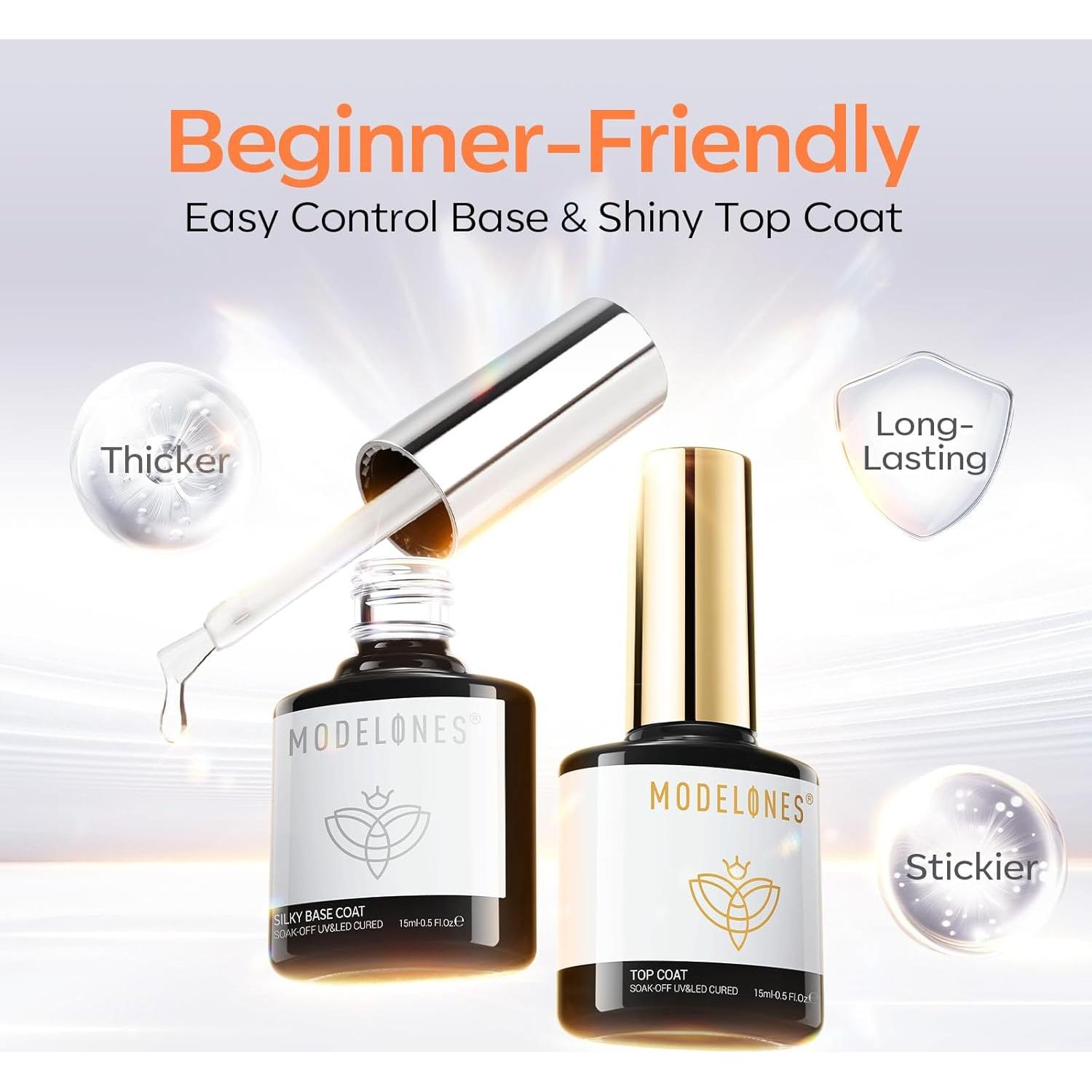 Set Gel Base y Top Coat Modelones 15ml Mejorado 2 Pcs