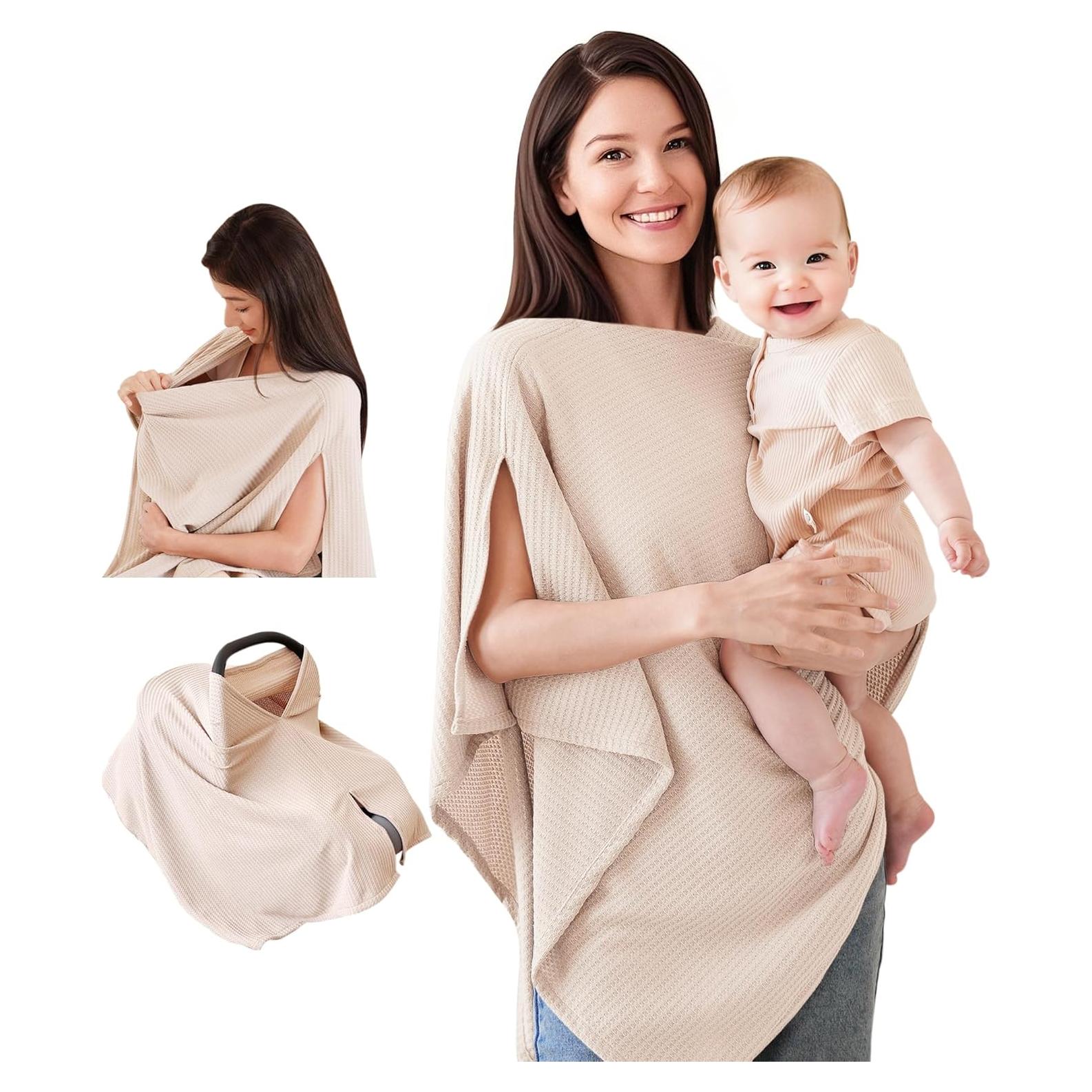 Cubierta de Lactancia Konssy Beige, Chal Multiuso Suave y Transpirable