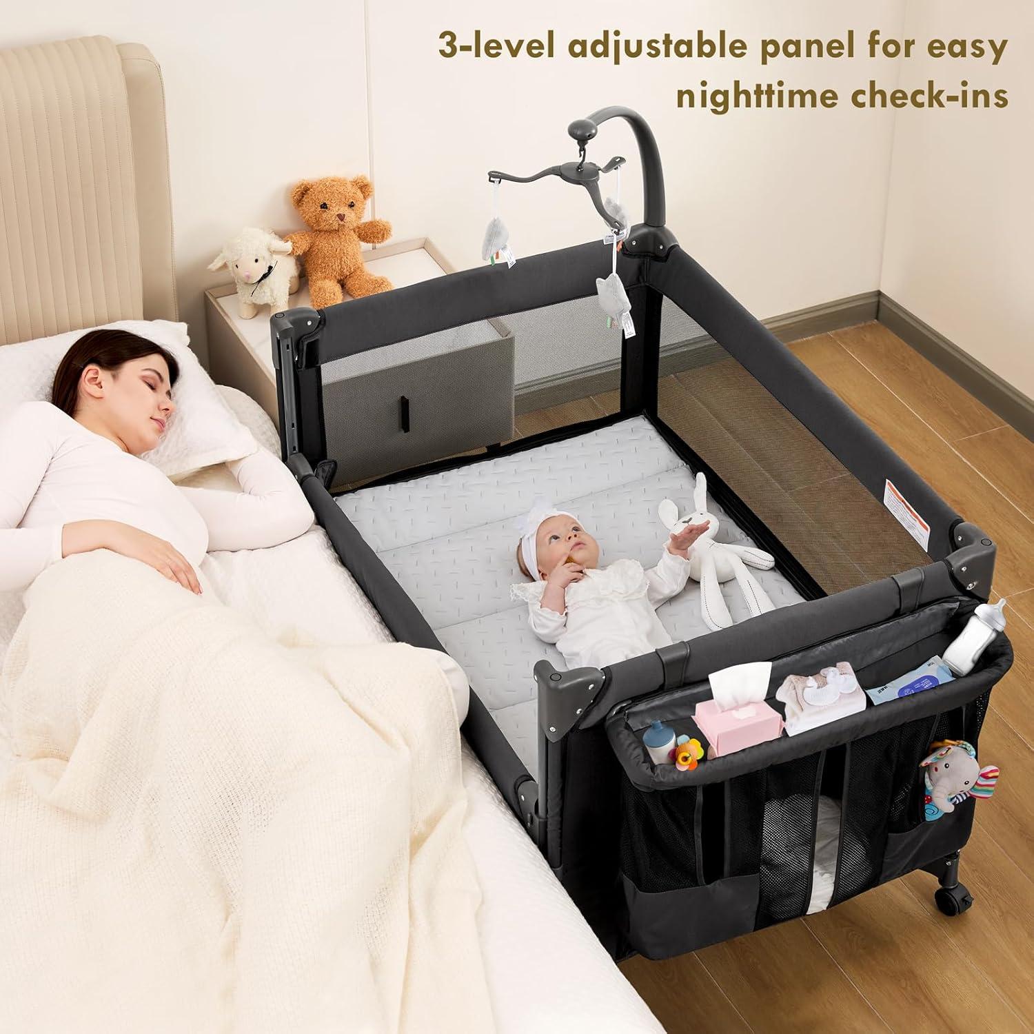 Cuna Pack and Play GAIVE con colchón y cambiador gris oscuro