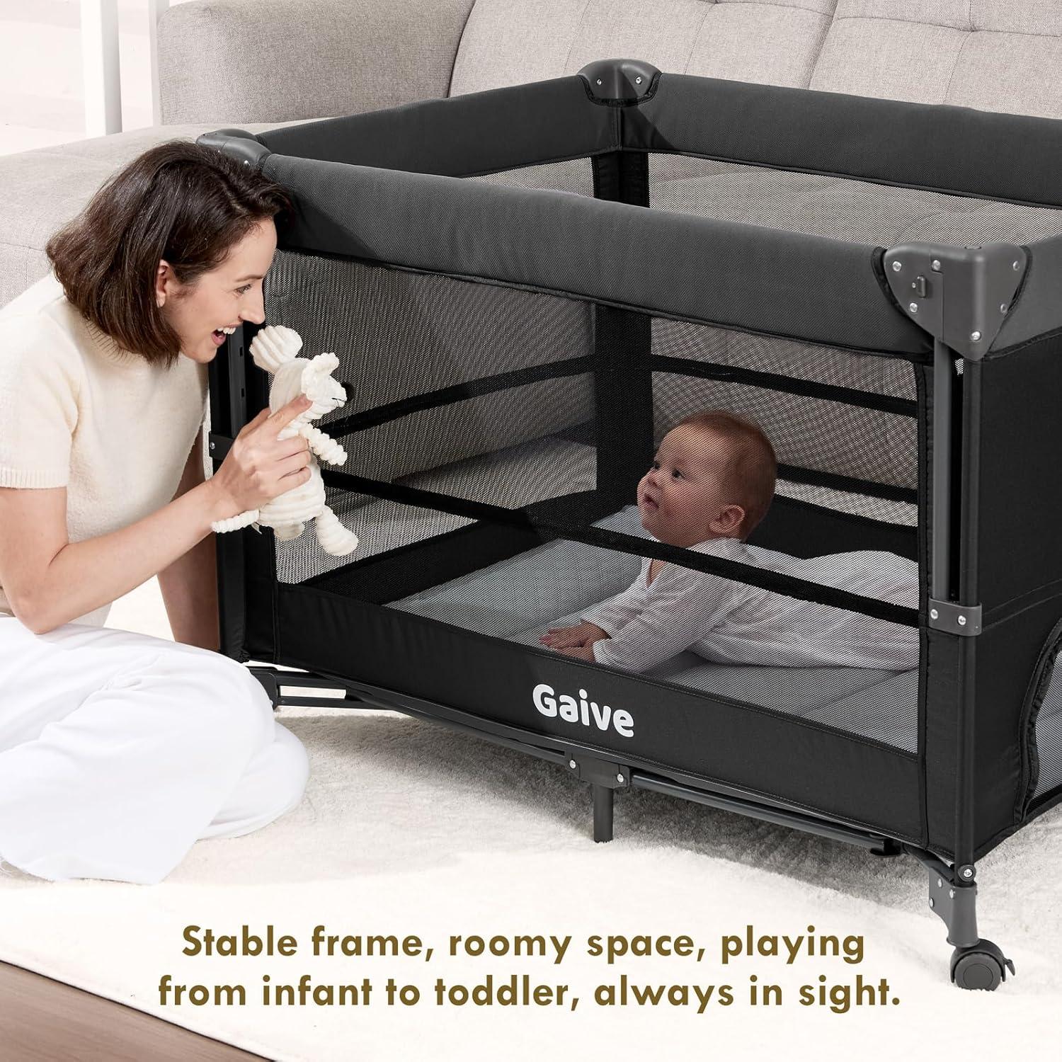 Cuna Pack and Play GAIVE con colchón y cambiador gris oscuro