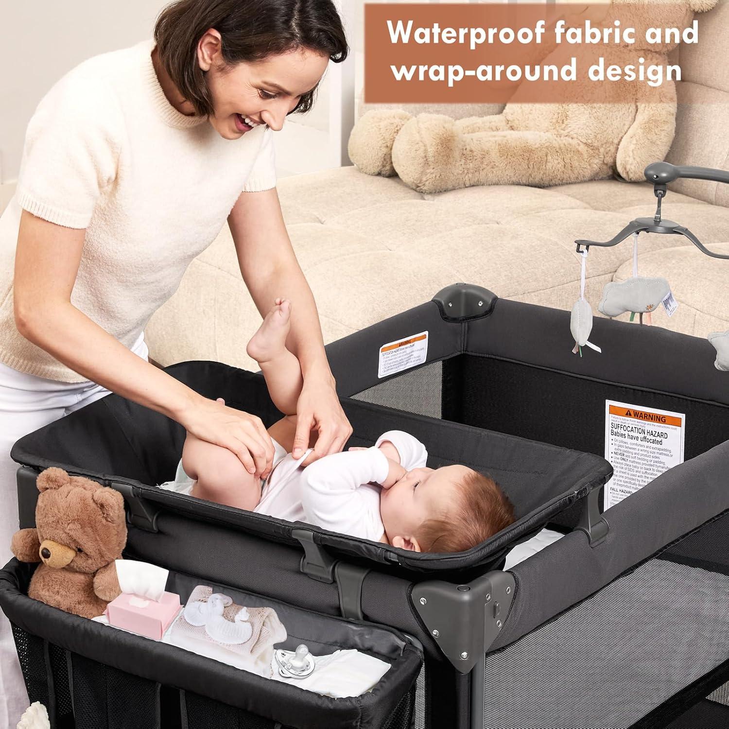 Cuna Pack and Play GAIVE con colchón y cambiador gris oscuro