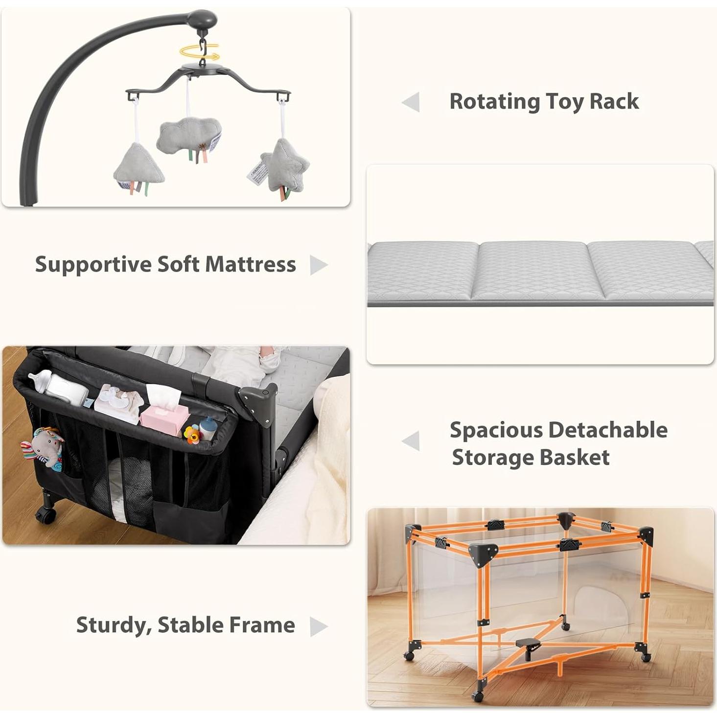 Cuna Pack and Play GAIVE con colchón y cambiador gris oscuro