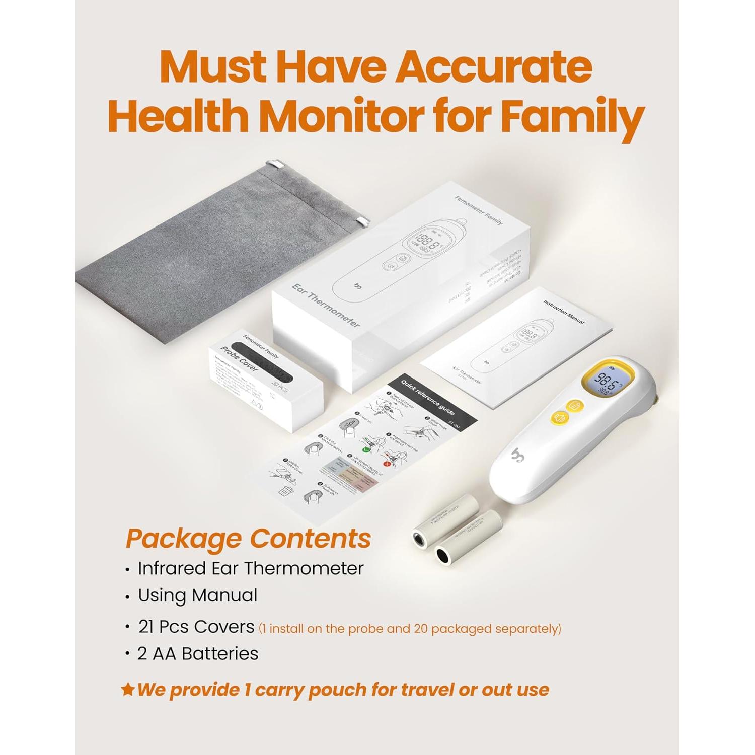 Termómetro de oído Femometer ET107, 1s rápido, 32 memorias