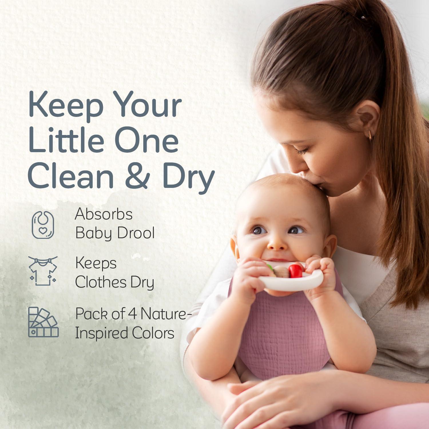 Baberos de Muselina KiddyCare para Bebés 0-6 Meses - Pack 4