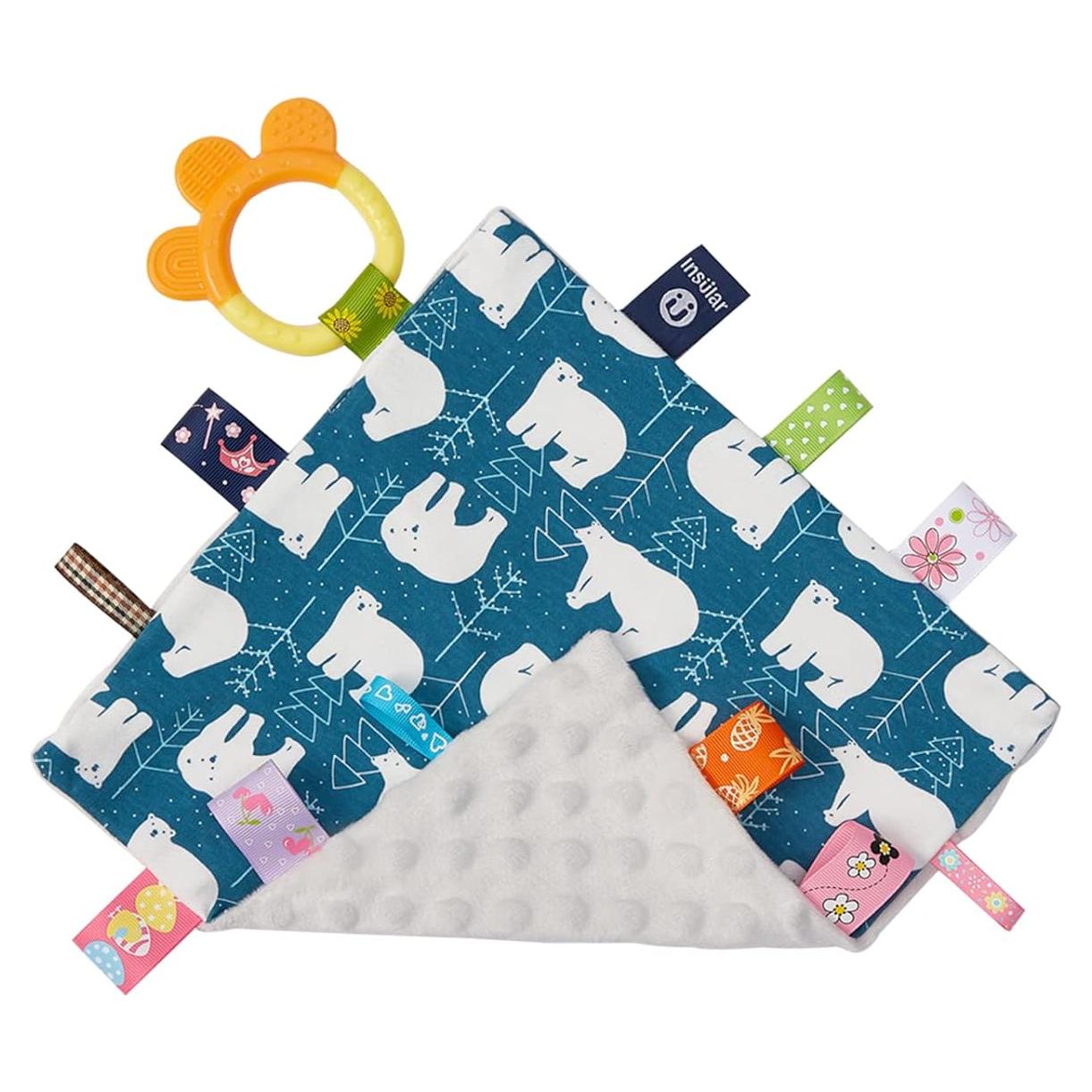 Manta de Seguridad Upalupa Minky Dot Azul Oso Polar 25.4x25.4cm