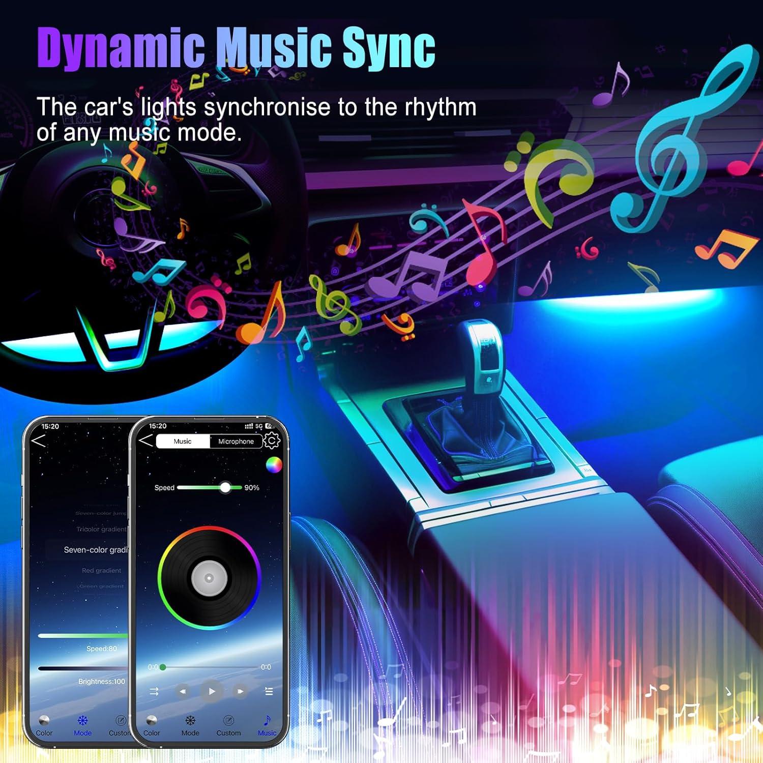 Luces LED RGB para Interior de Automóvil Honalia, Control APP