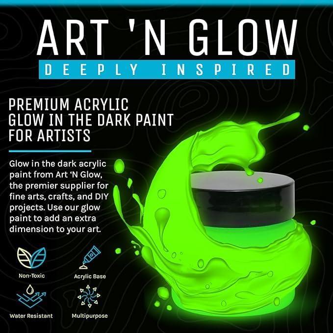Glow In The Dark Acrylic Paint - Fluorescent Paints with 5+ Color Options for Art Paintings, Decorations, Outdoor & Indoor Art Craft for Adults, Students and Kids - 1 Ounce (Fluorescent Green)