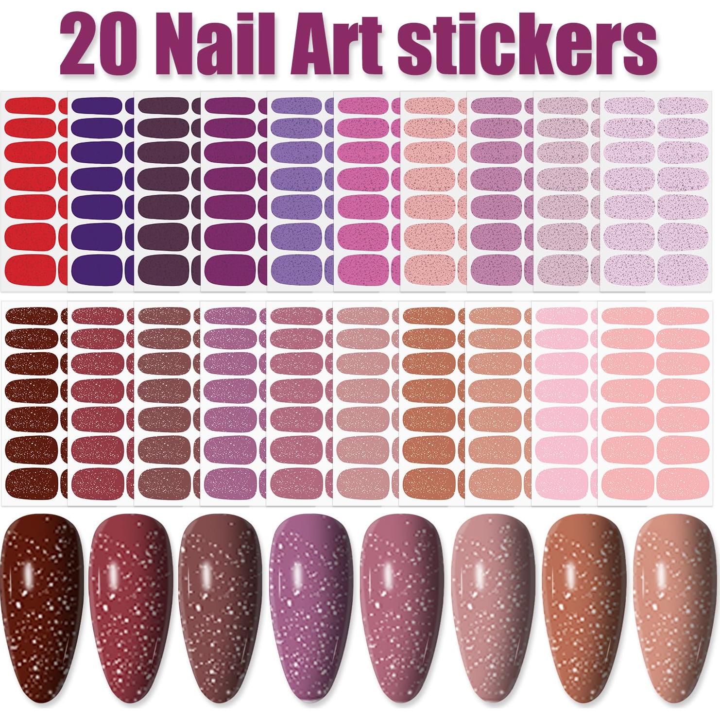 Wokoto 20 Hojas de Pegatinas de Esmalte de Uñas Brillantes