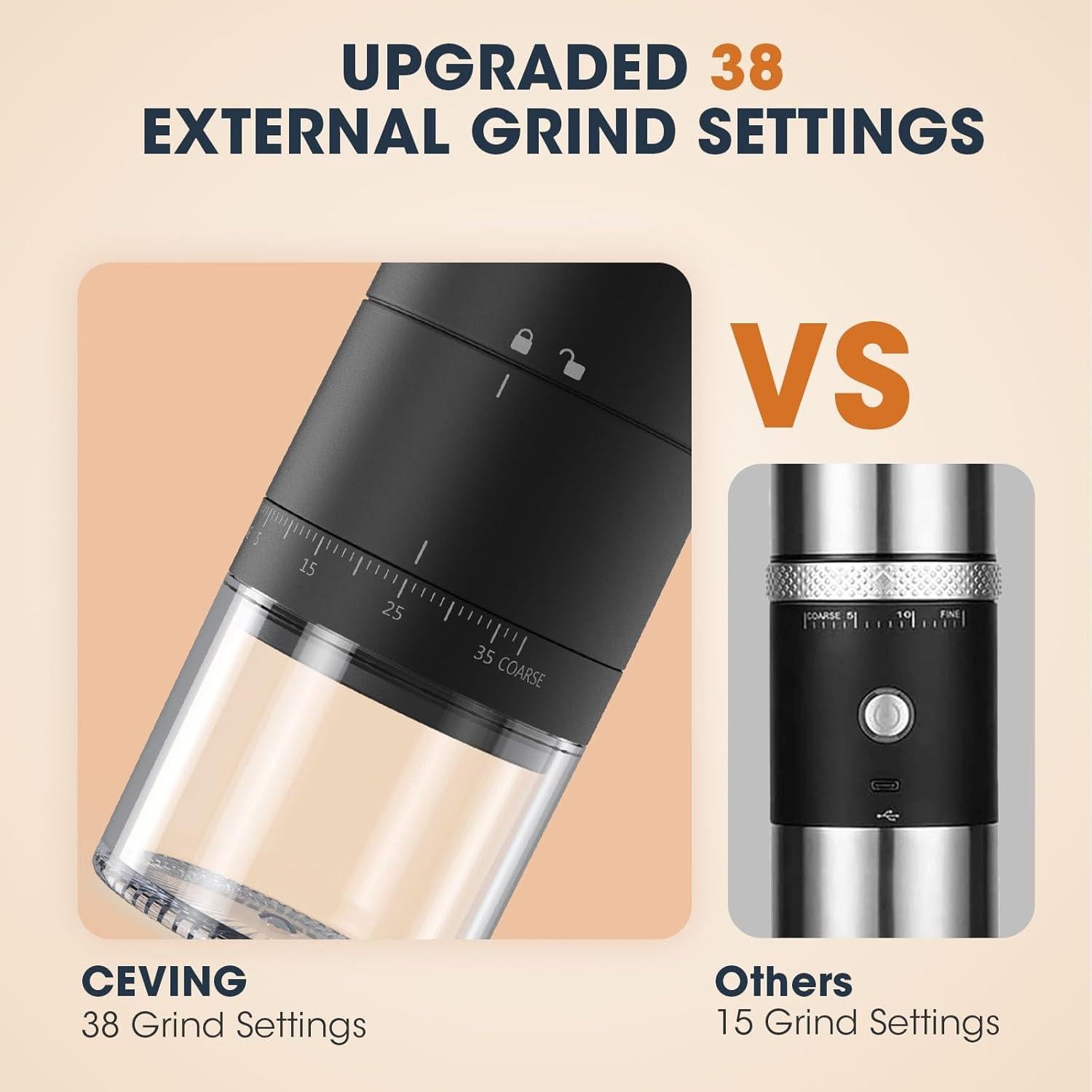 Molino de café portátil CEVING HB-989 con 38 configuraciones