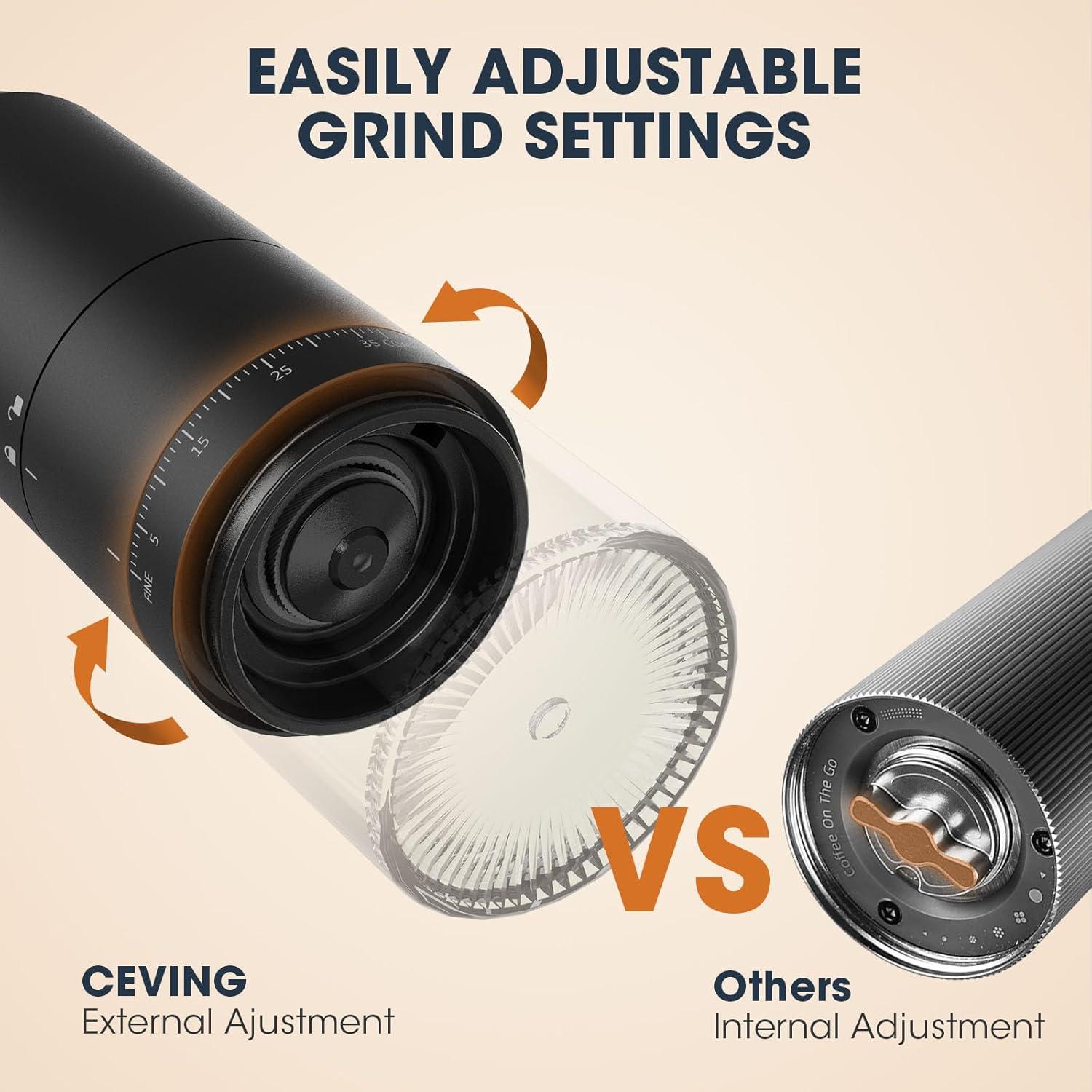 Molino de café portátil CEVING HB-989 con 38 configuraciones