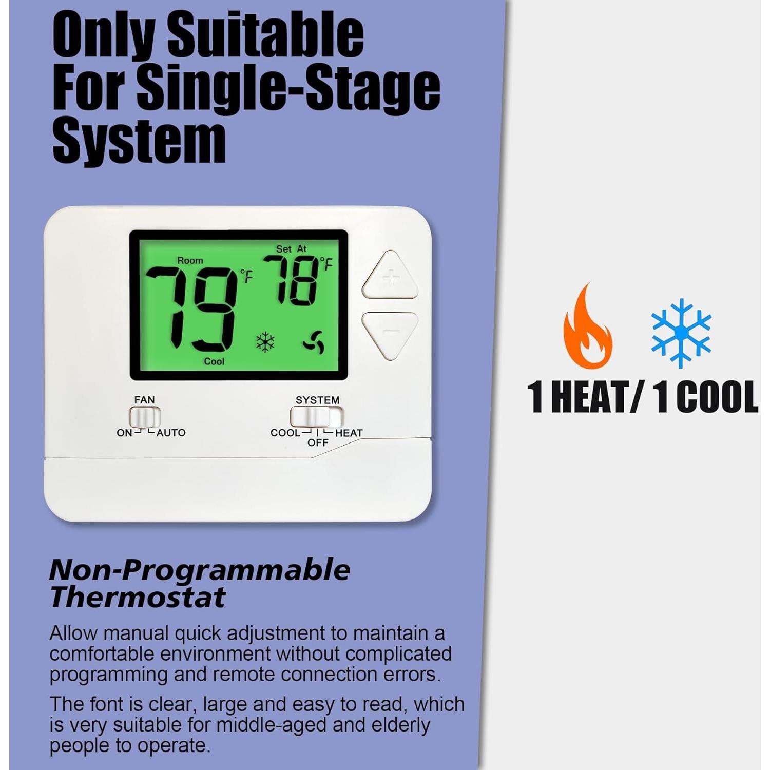 Termostato No Programable Heagstat H701 1H/1C con Retroiluminación Verde