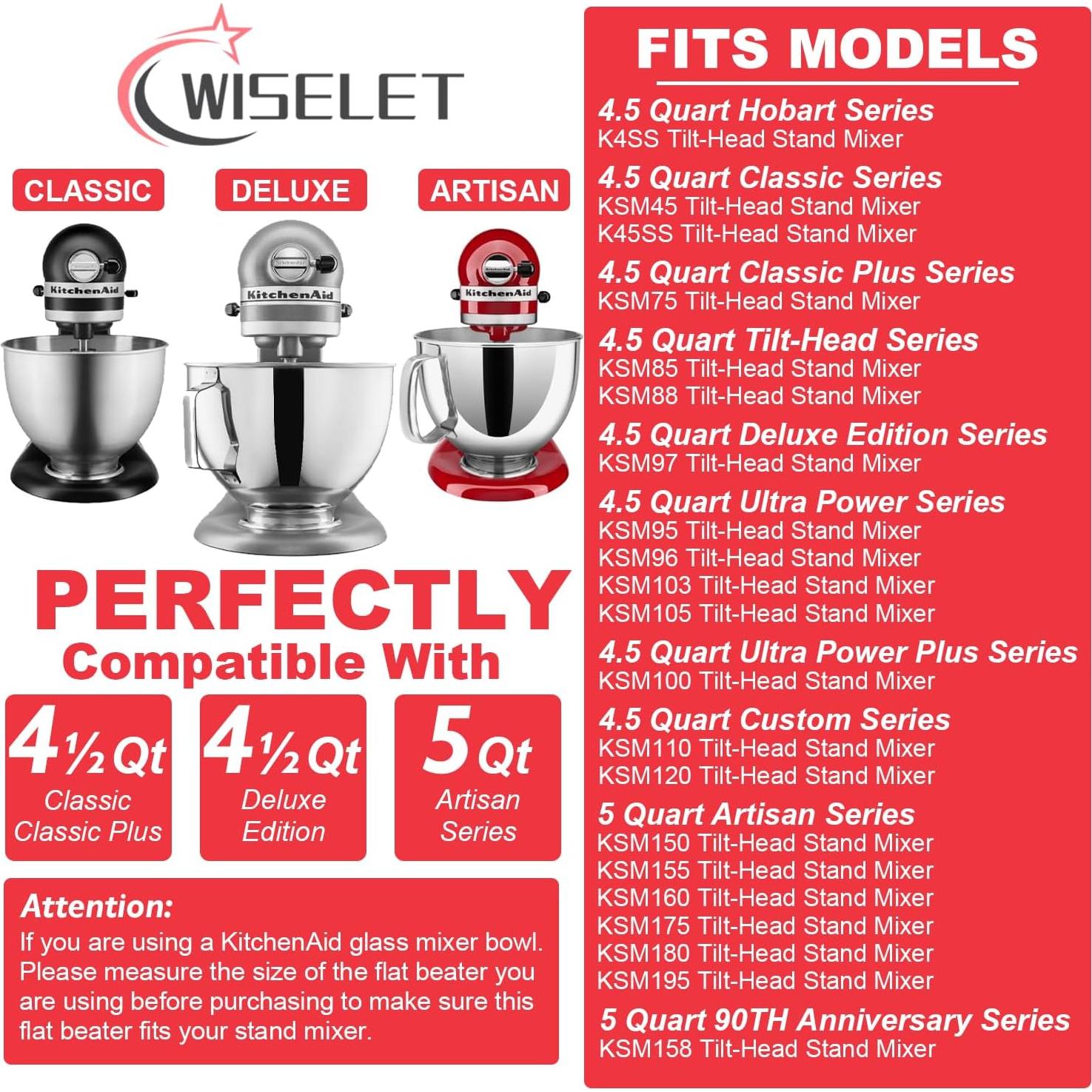 Batidor Plano de Acero Inoxidable Wiselet para KitchenAid 4.5-5qt
