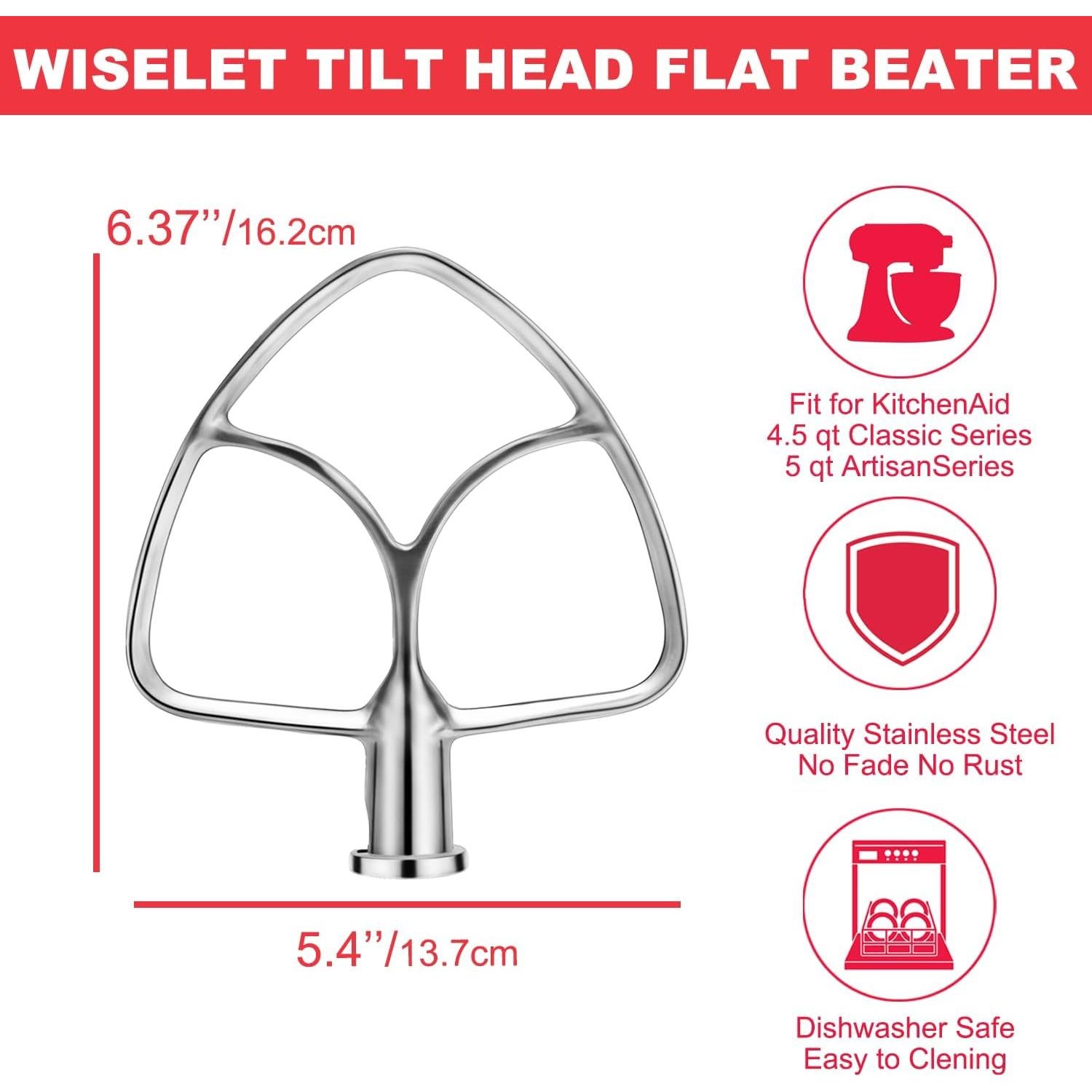 Batidor Plano de Acero Inoxidable Wiselet para KitchenAid 4.5-5qt