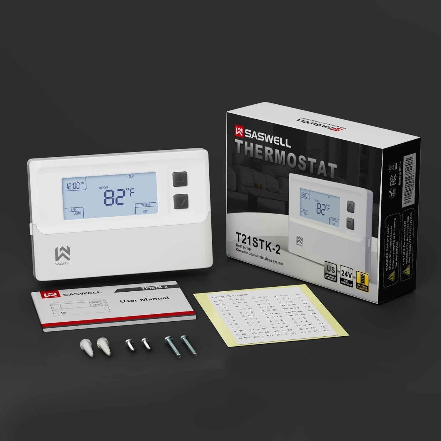 Termostato Programable SASWELL T21STK-2 1H/1C Digital