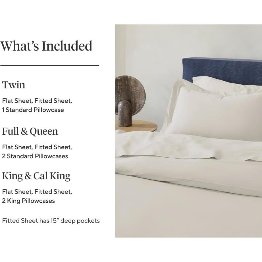 Juego de Sábanas Individual Coyuchi Satén Orgánico Blanco