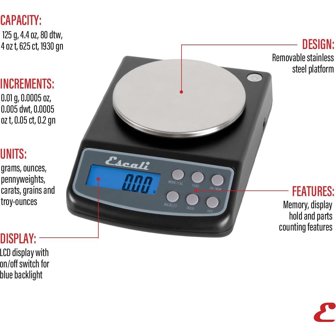 Escala de Peso Digital Escali L125, 125g, Acero Inoxidable