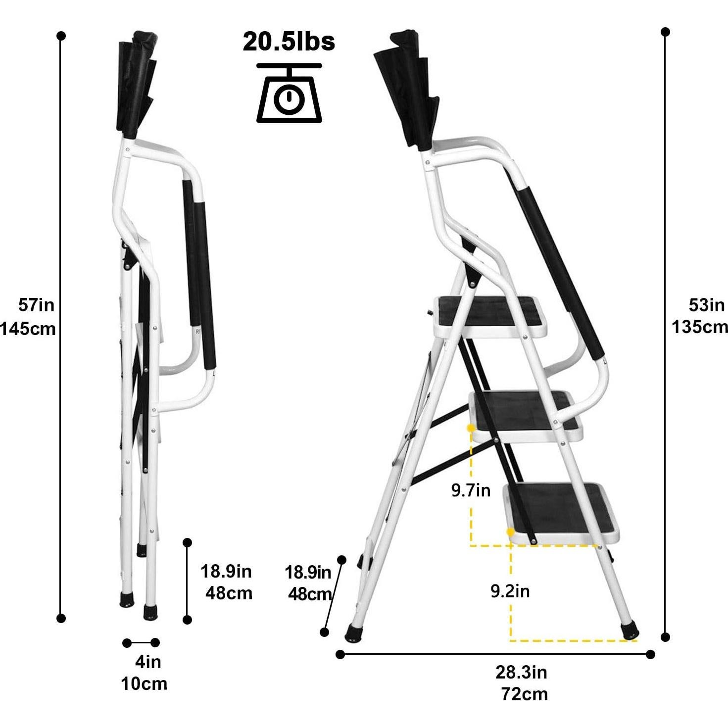 Escalera Plegable Usinso 3 Peldaños Antideslizante 226 kg