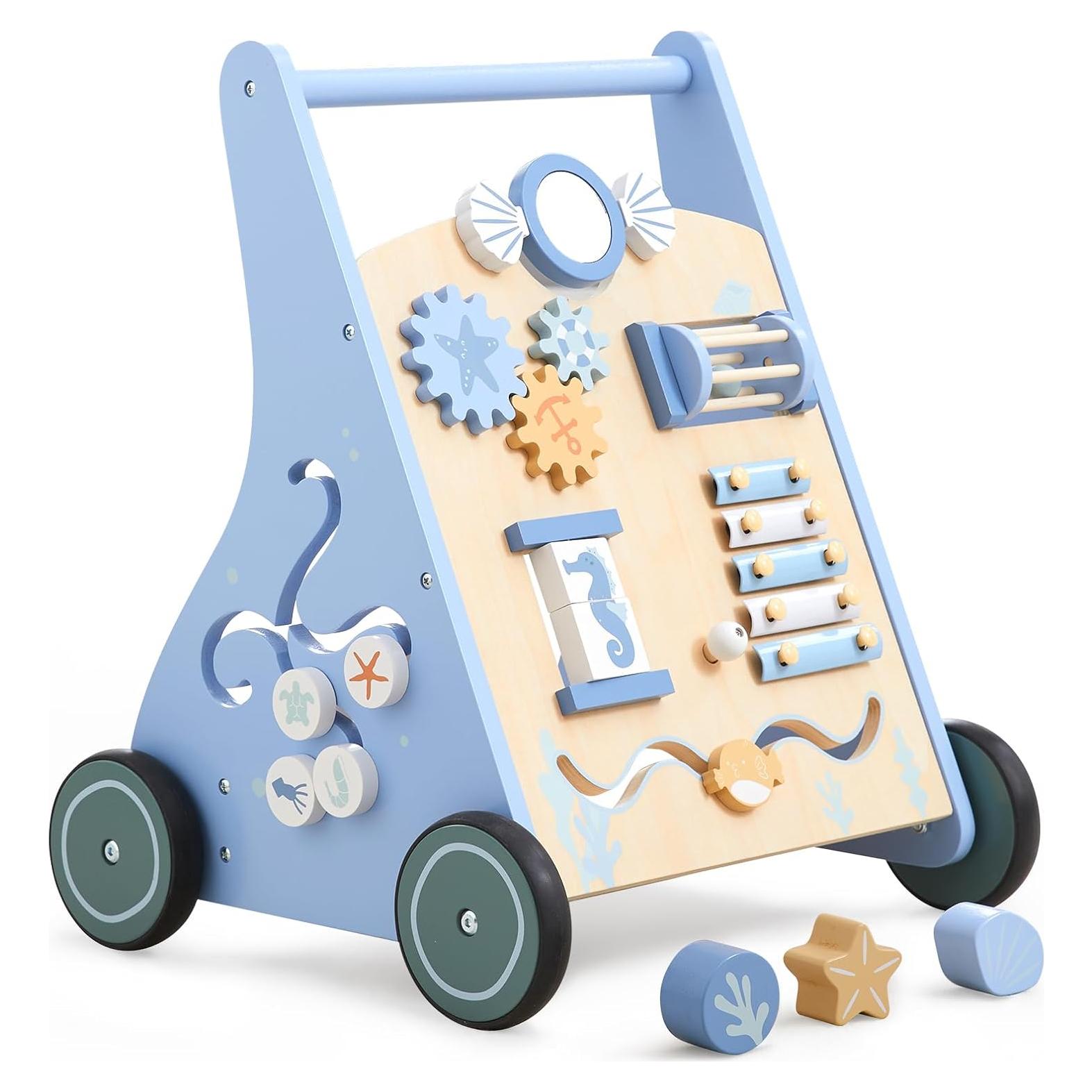 Andador de Madera Beright Azul para Bebés 12 en 1 con Actividades