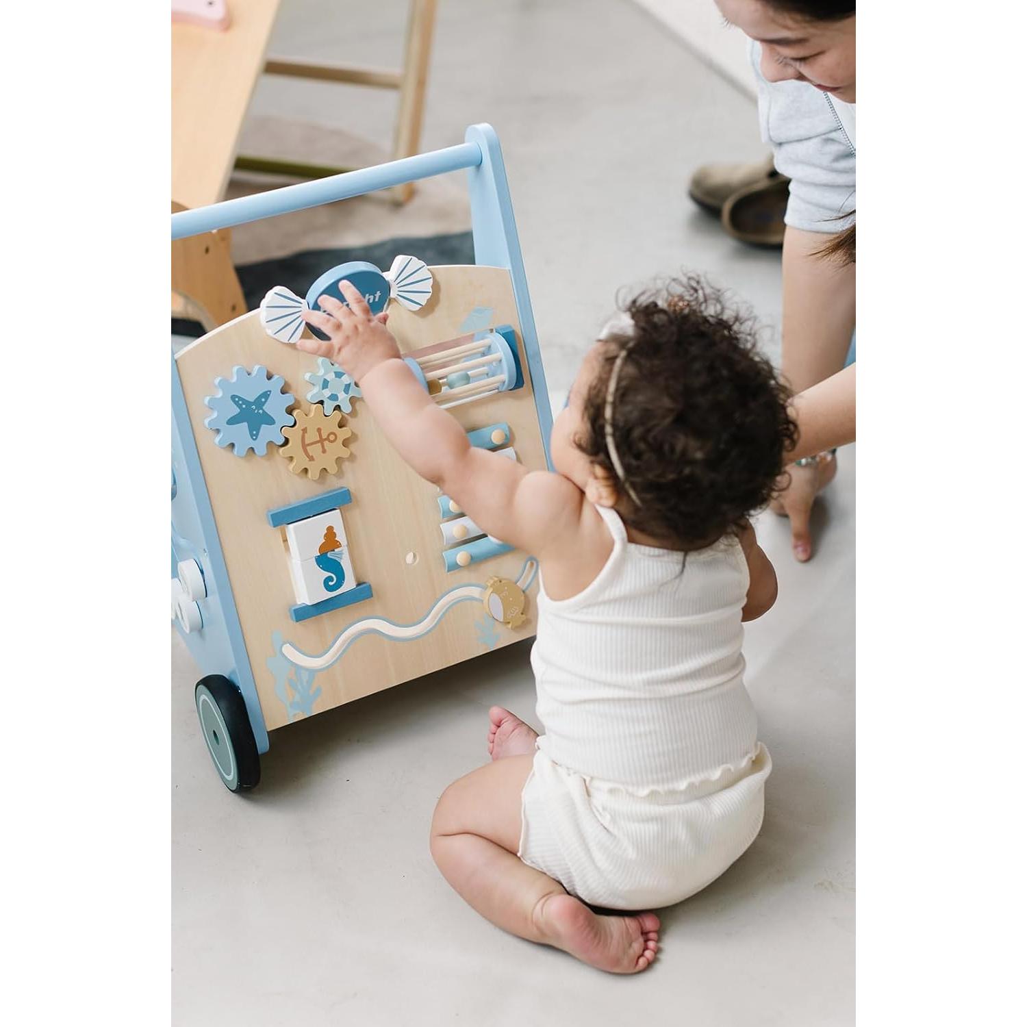 Andador de Madera Beright Azul para Bebés 12 en 1 con Actividades