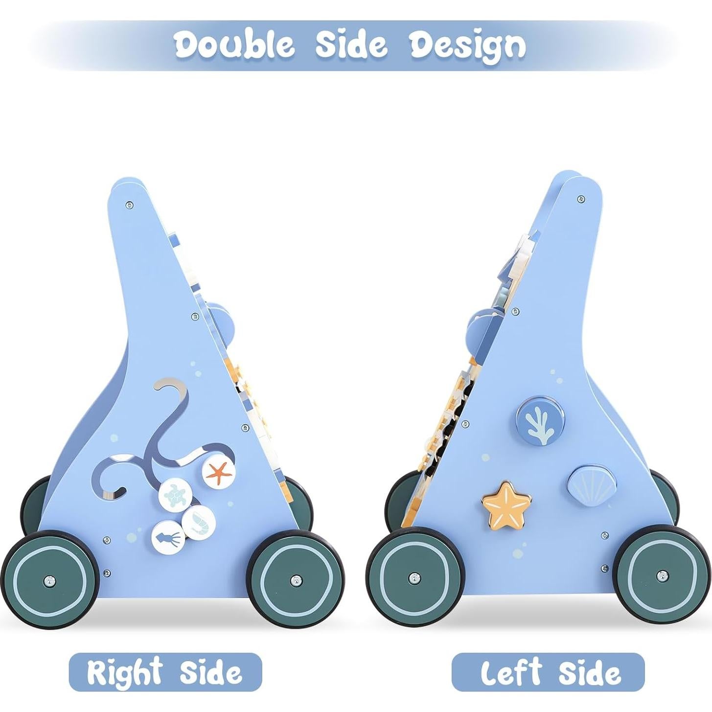 Andador de Madera Beright Azul para Bebés 12 en 1 con Actividades