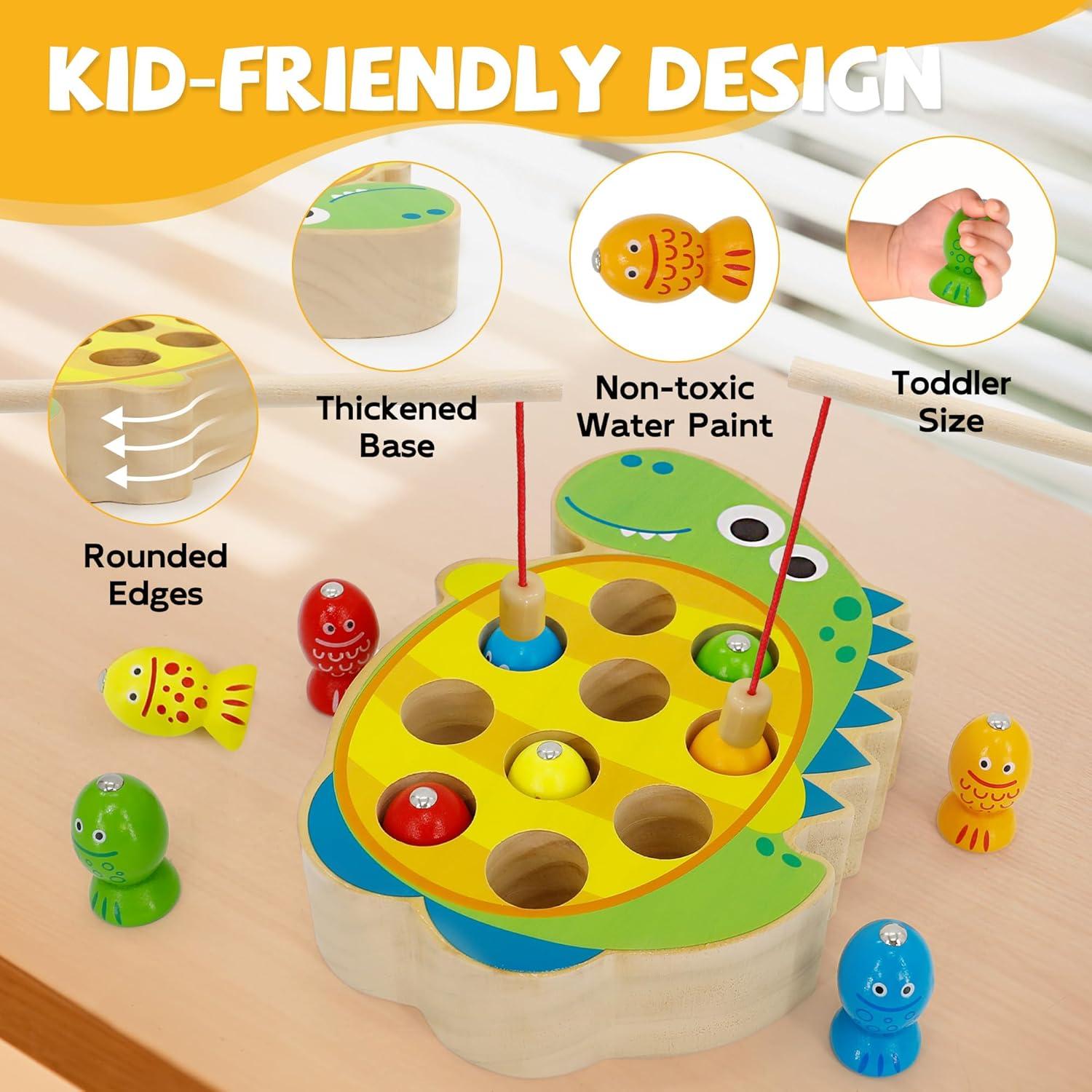 Juego de Pesca Magnético de Madera JooKiddie Dinosaurio 14.5x21.3cm