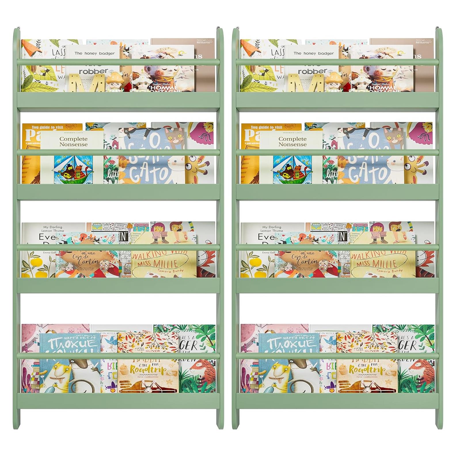 Estantería para Niños FOTOSOK Verde 2 Pcs 4 Niveles Almacenamiento