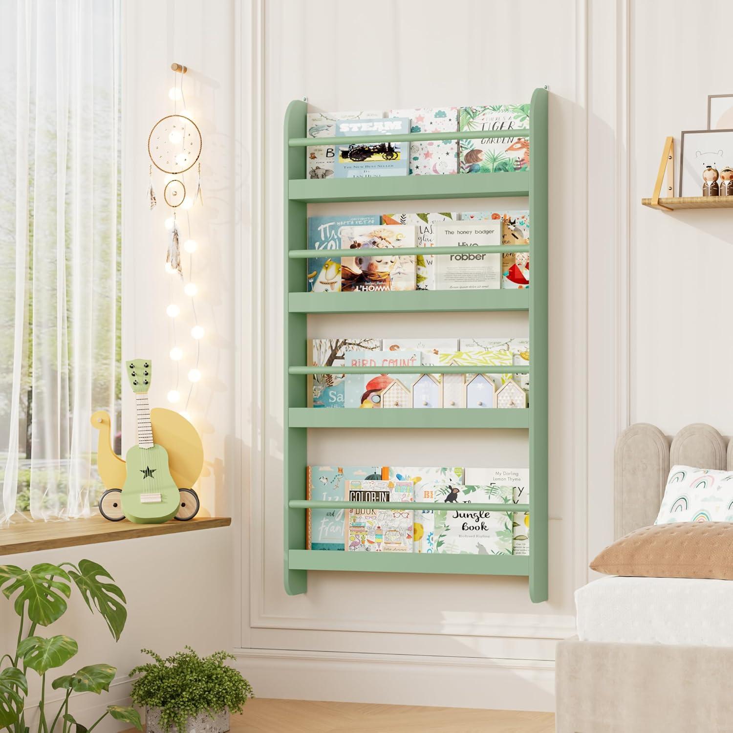 Estantería para Niños FOTOSOK Verde 2 Pcs 4 Niveles Almacenamiento