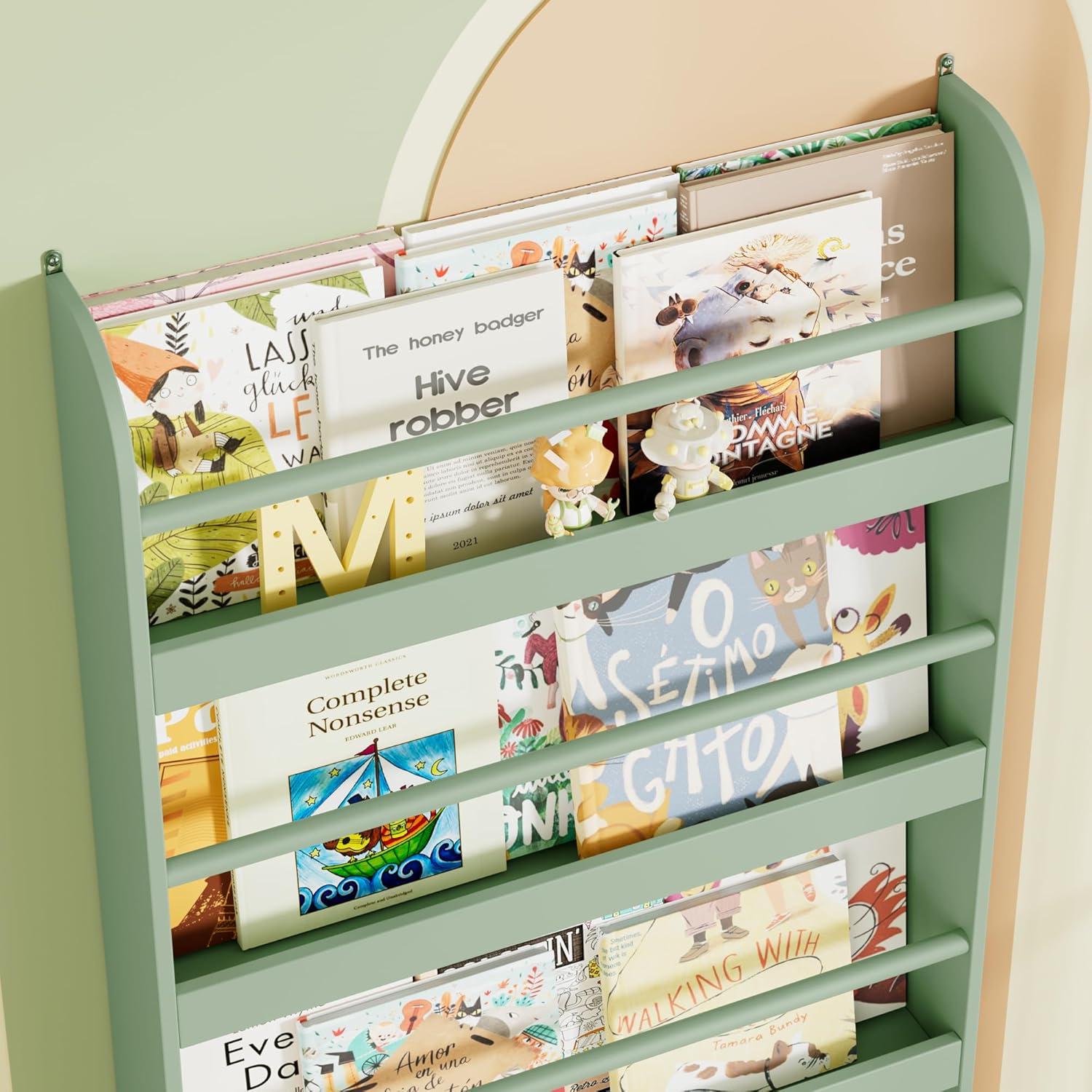 Estantería para Niños FOTOSOK Verde 2 Pcs 4 Niveles Almacenamiento