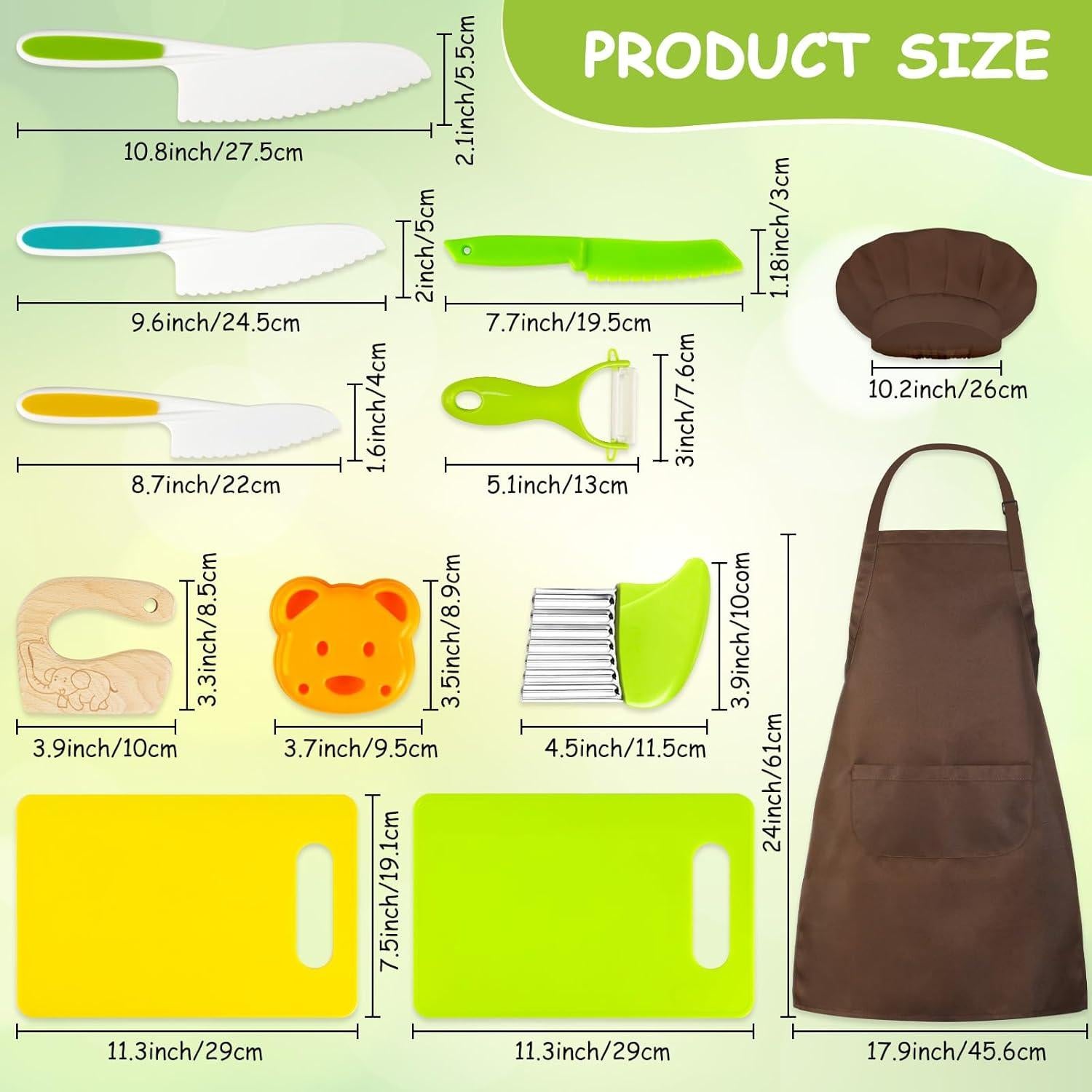 Juego de cuchillos para niños HKKDKTA 12 piezas con delantal