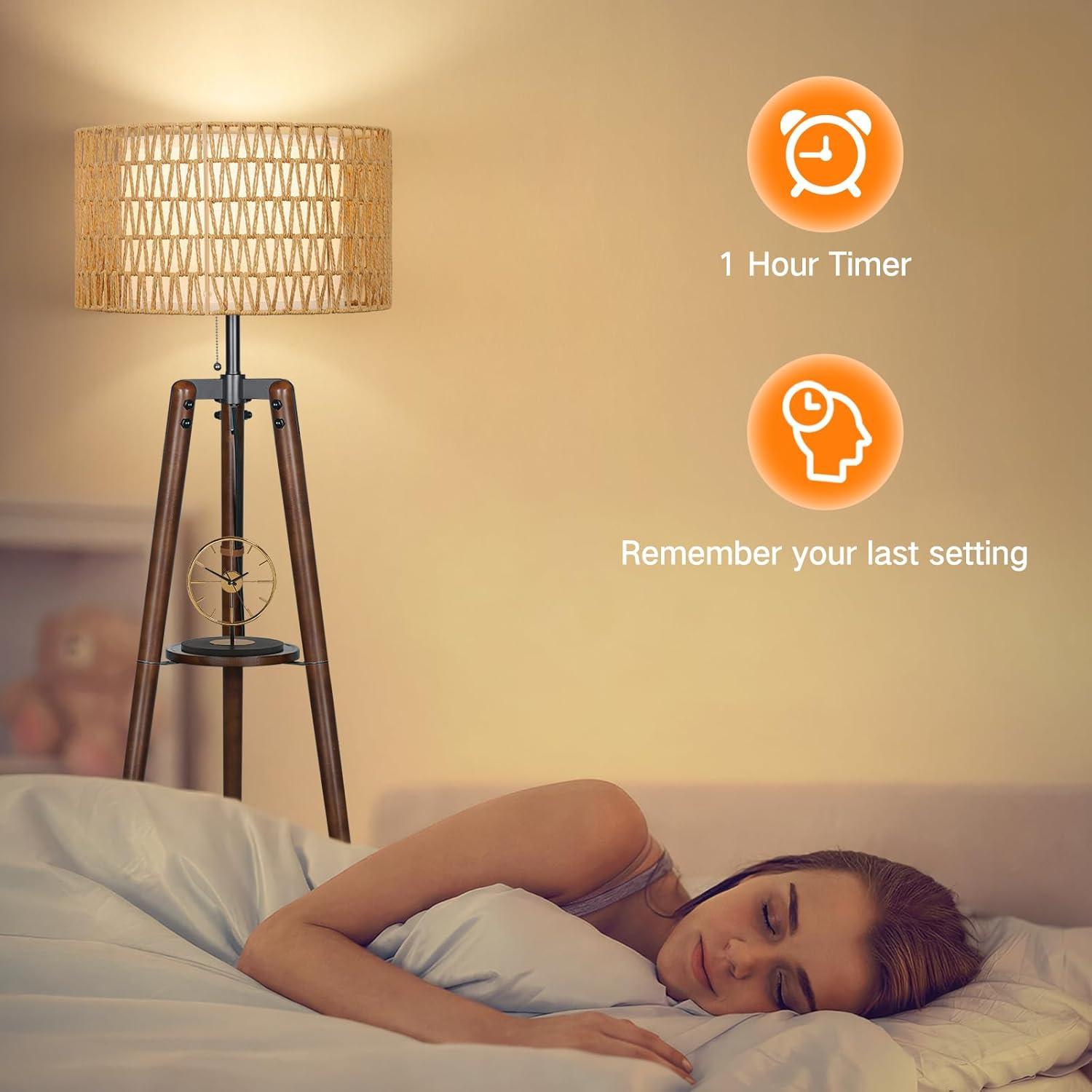 Lámpara de Pie Tripode Boho OUTON con Estantes y Control Remoto