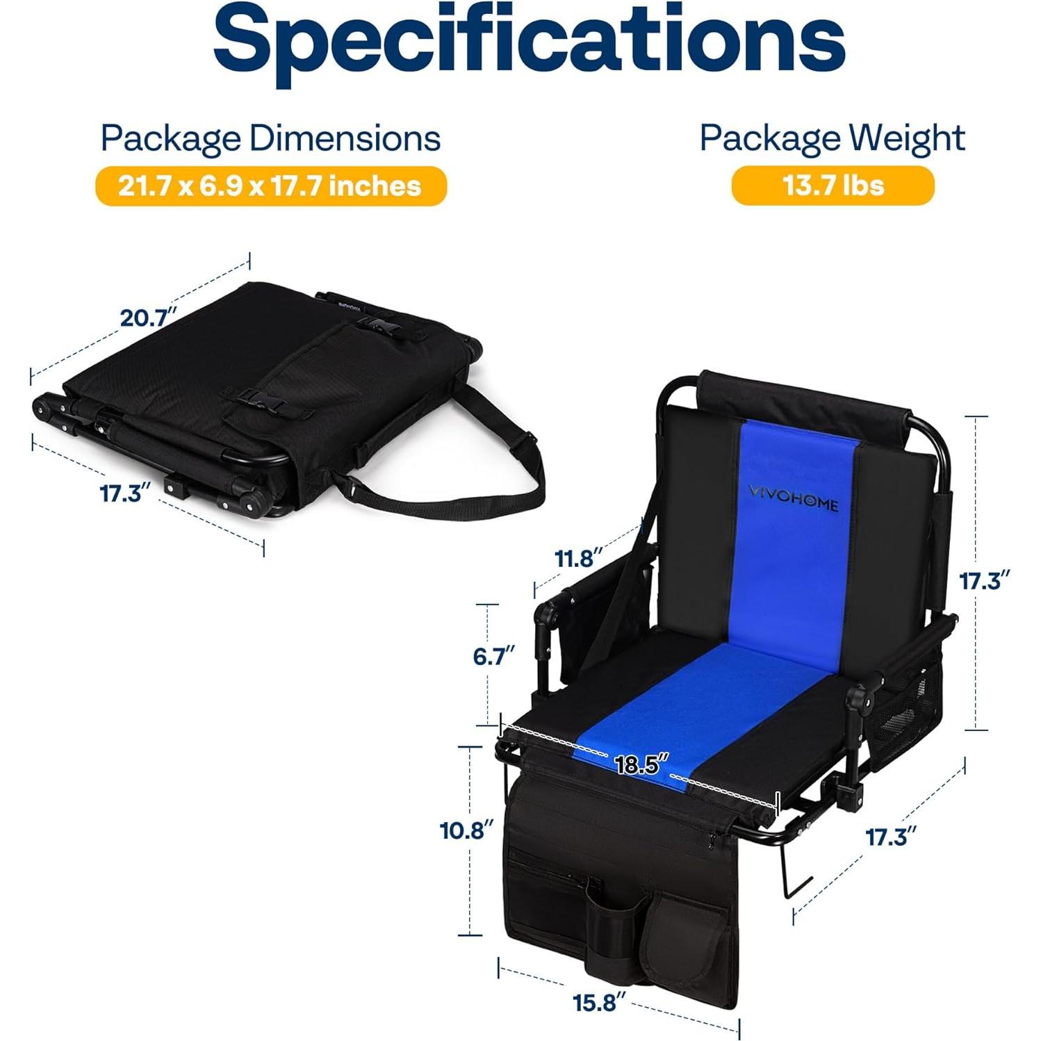 Asiento de Estadio VIVOHOME Plegable con Soporte y Cojín
