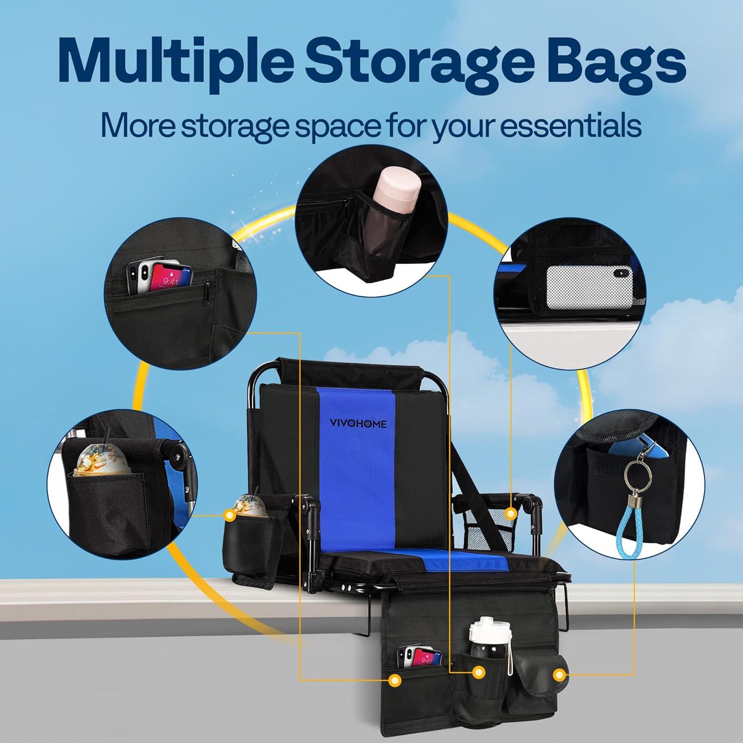 Asiento de Estadio VIVOHOME Plegable con Soporte y Cojín