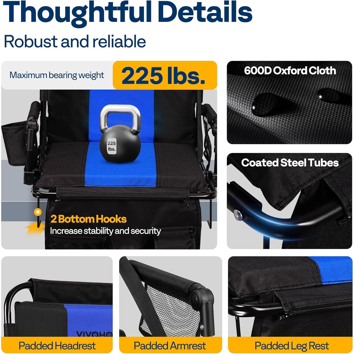 Asiento de Estadio VIVOHOME Plegable con Soporte y Cojín