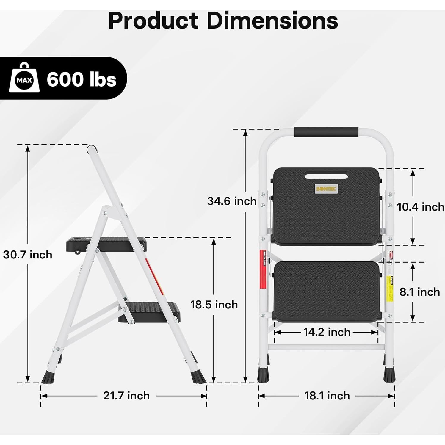 Escalera Plegable BONTEC 2 Peldaños 272kg Antideslizante