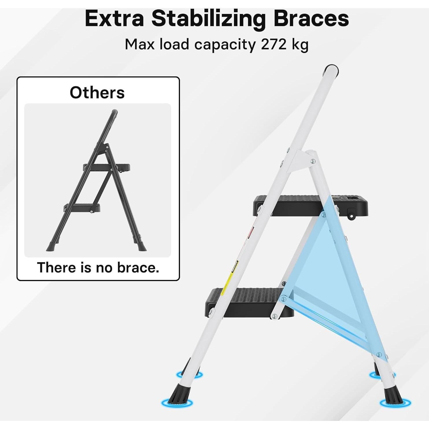 Escalera Plegable BONTEC 2 Peldaños 272kg Antideslizante