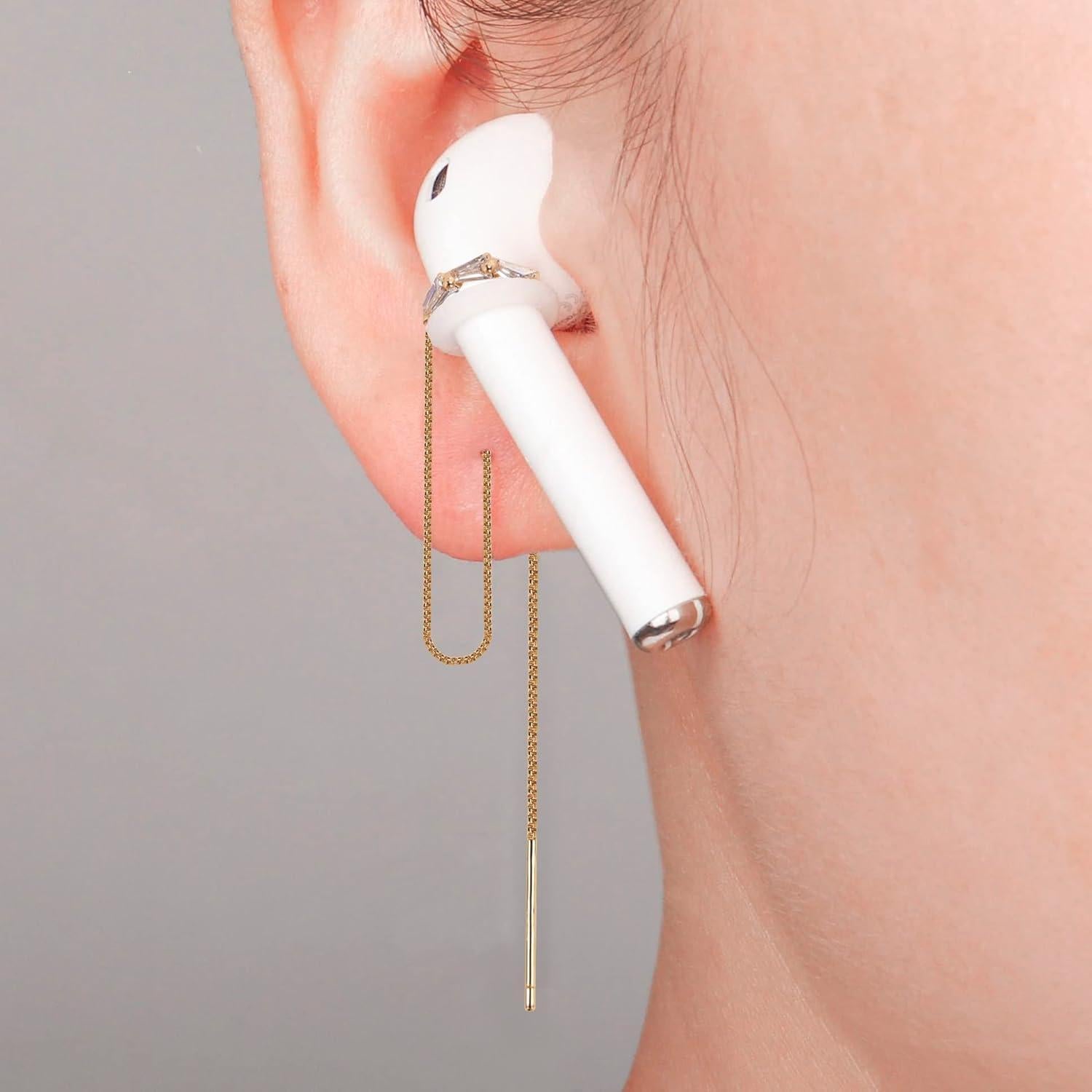 Guran Earrings Anti-Lost Earphone Strap Compatible for Airpods 1 2 3 Pro (Gold Zircon)