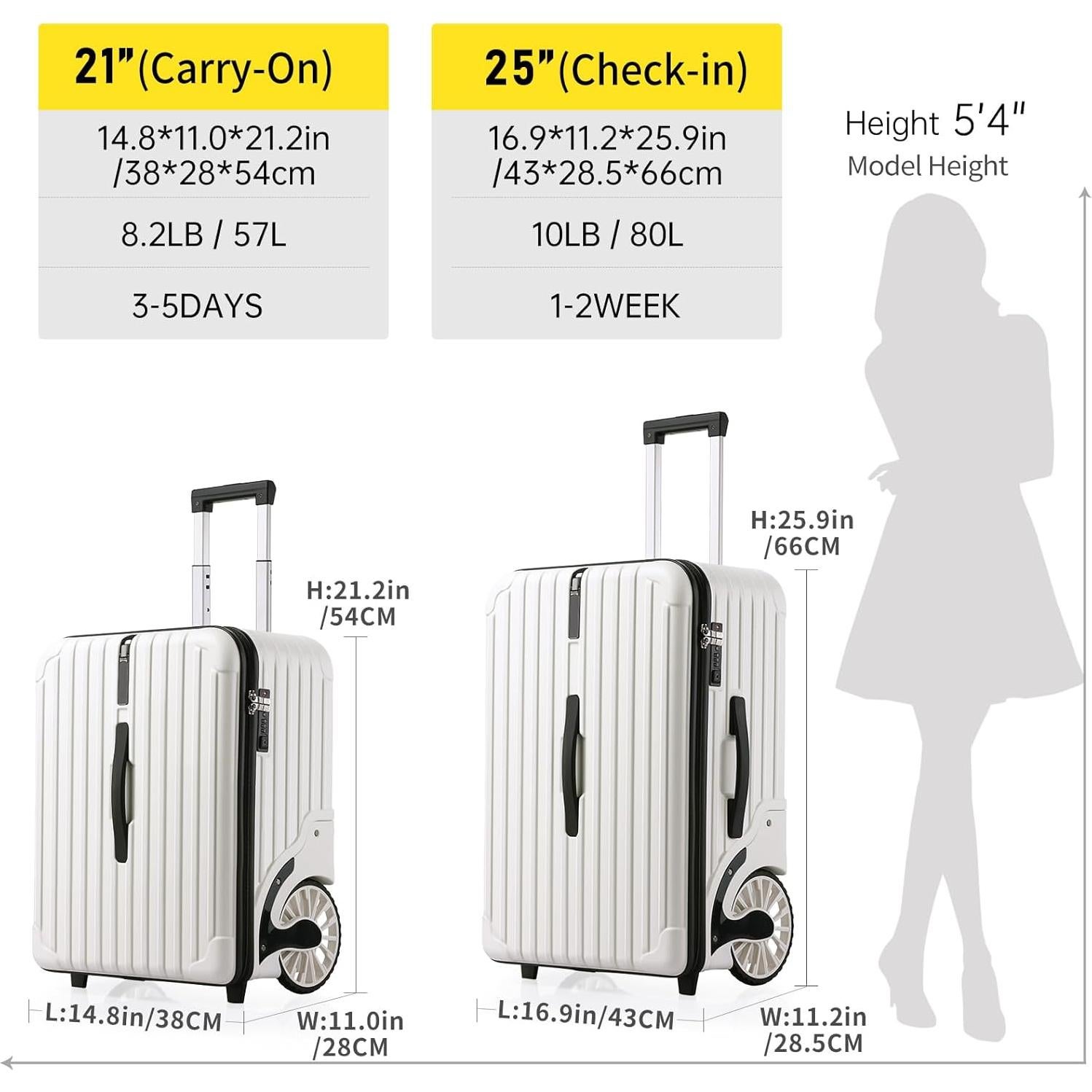 Maleta de Mano Dura ROPLUS 21" con Ruedas Grandes y Cerradura TSA