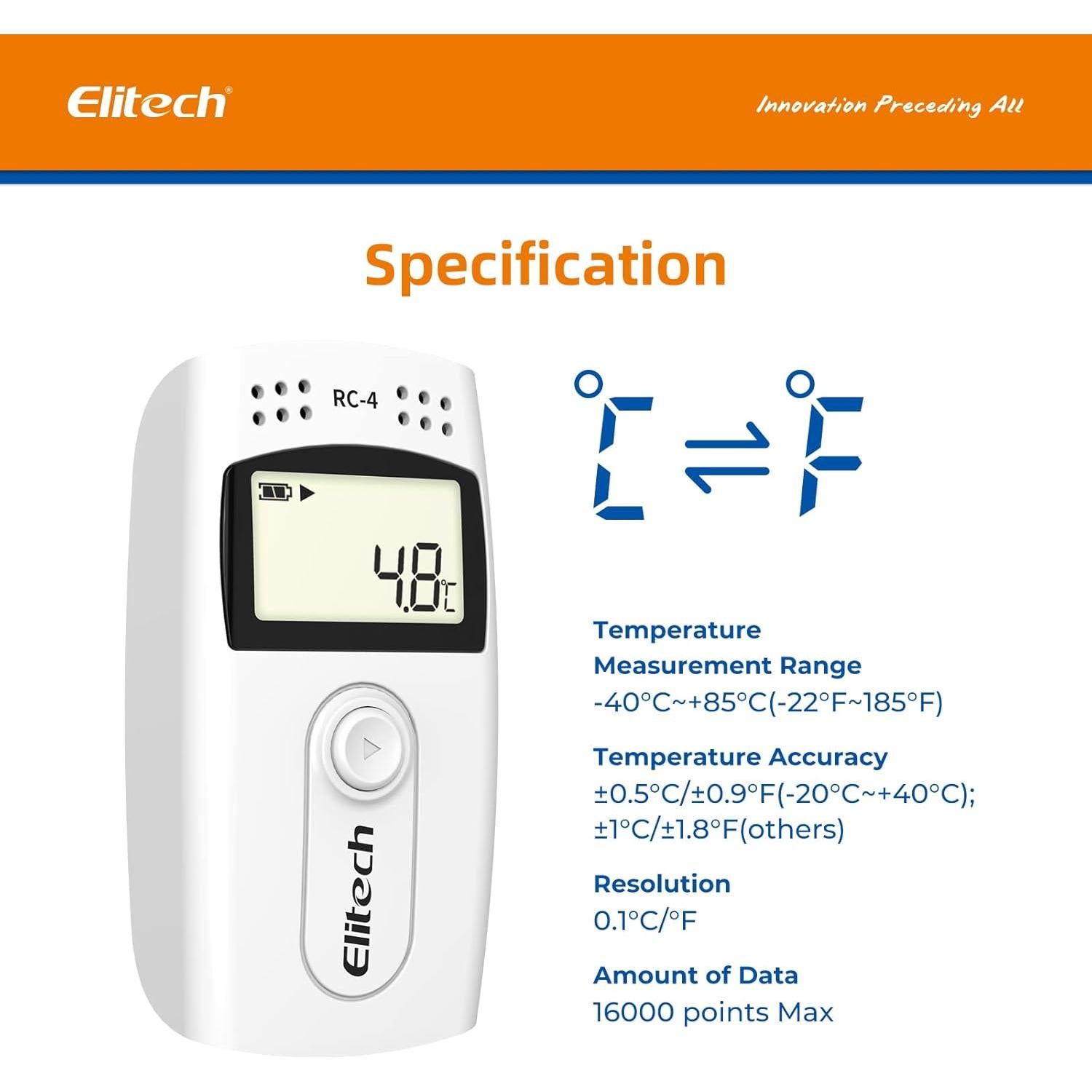 Registrador de Datos de Temperatura Elitech RC-4G con Glicol