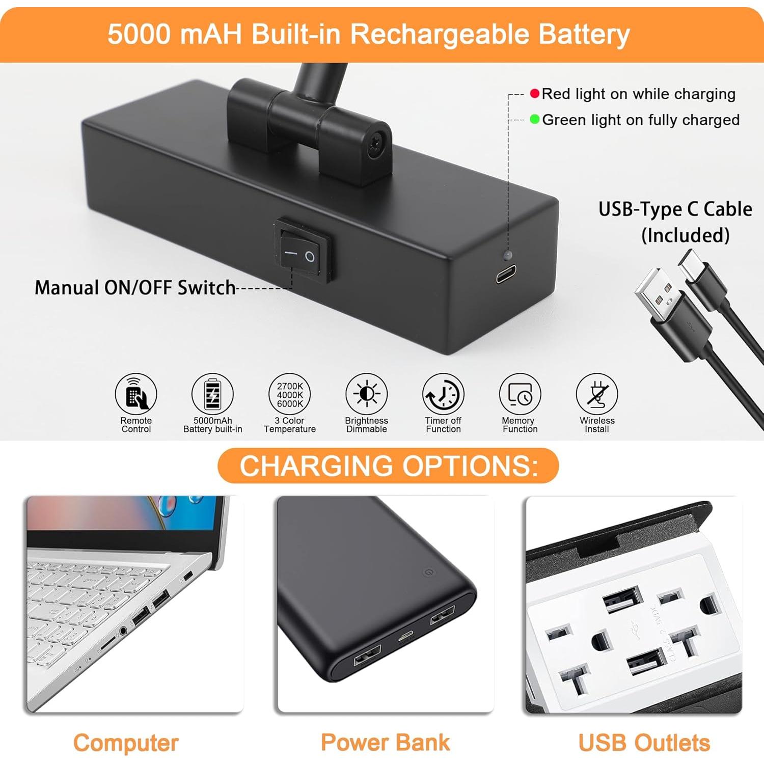 Luz de Imagen LED Tassuowell 30.48 cm Batería Recargable