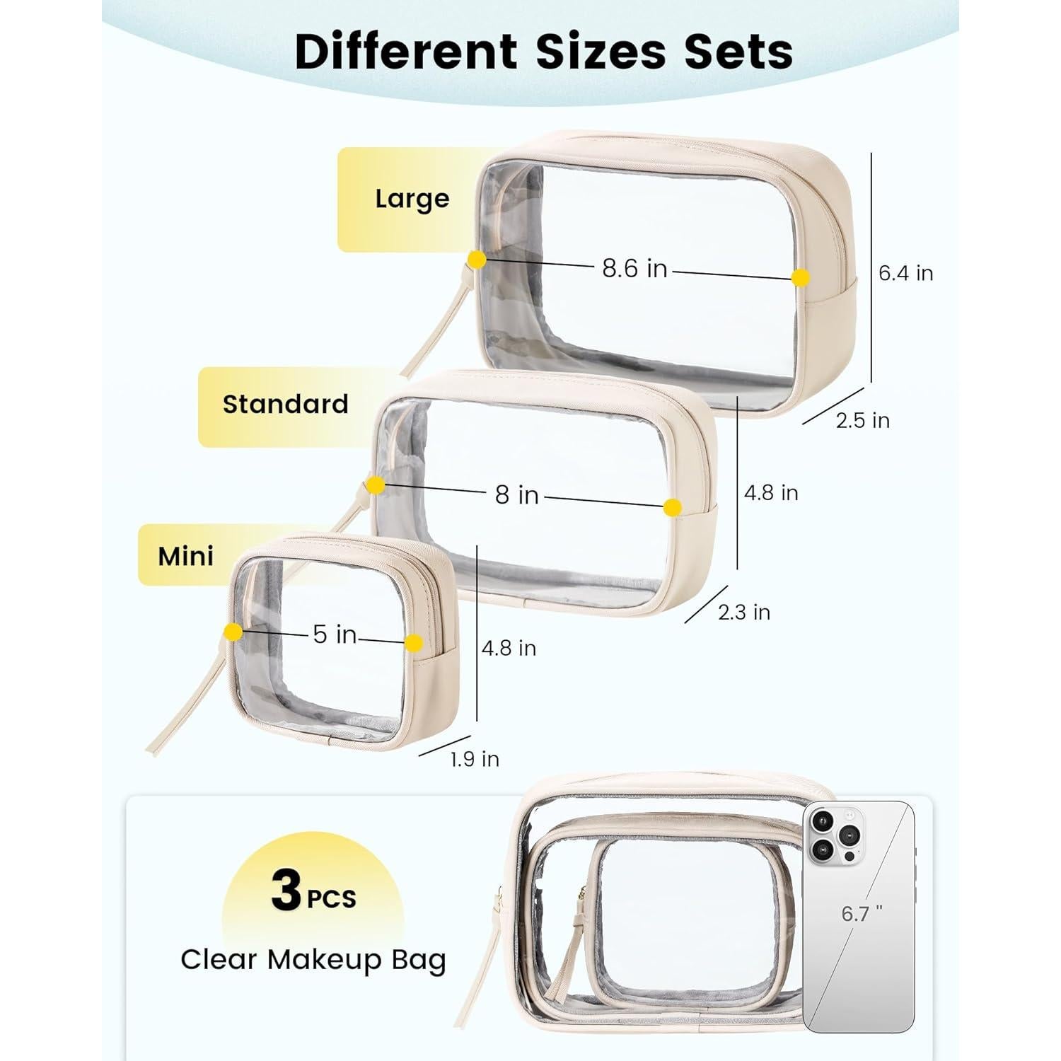 Bolsa de Maquillaje de Viaje Vorspack - 3 Piezas Transparente Beige