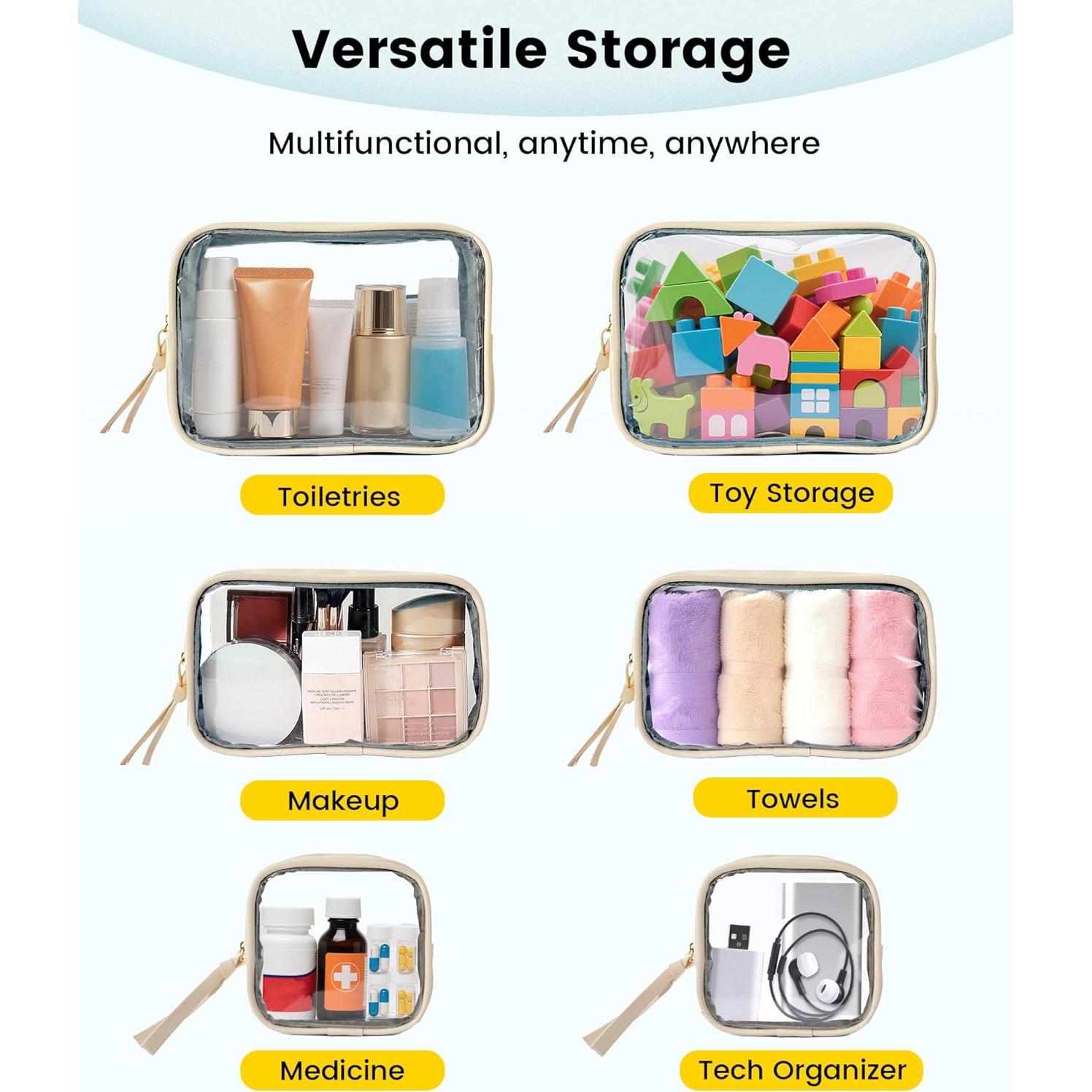 Bolsa de Maquillaje de Viaje Vorspack - 3 Piezas Transparente Beige