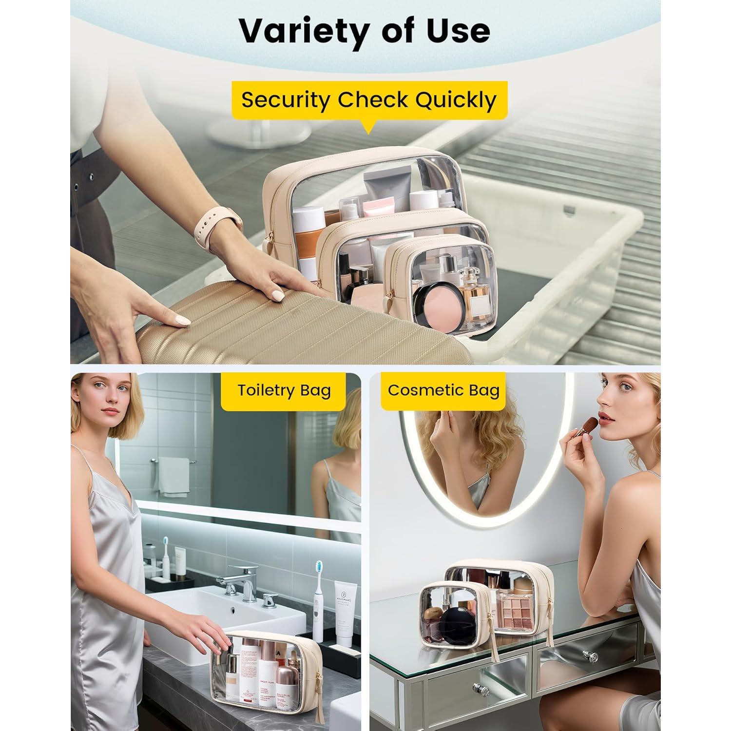 Bolsa de Maquillaje de Viaje Vorspack - 3 Piezas Transparente Beige