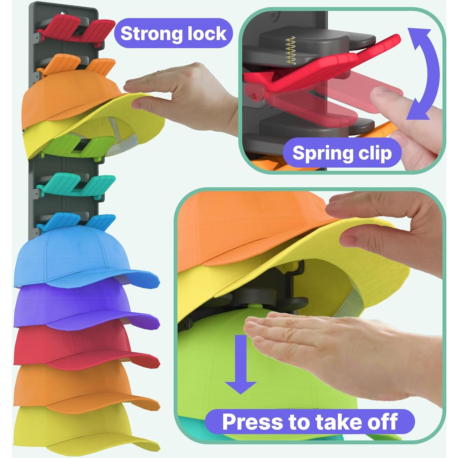 Organizador de Gorras BRUBEQO 2 Paquetes con Clips de Resorte