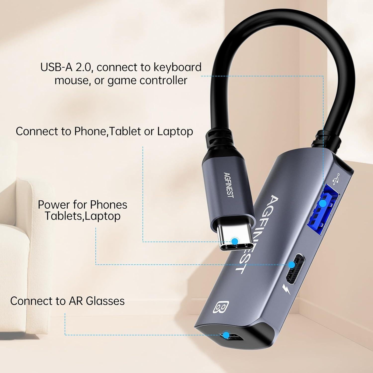 Adaptador USB C a Gafas AR AGFINEST 4K 60Hz PD 100W