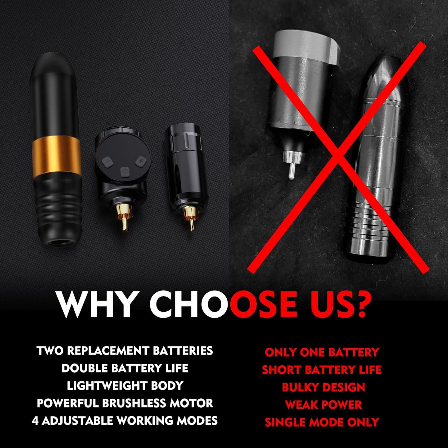 Kit de Tatuaje Inalámbrico NBTA2 con 2 Baterías y Accesorios